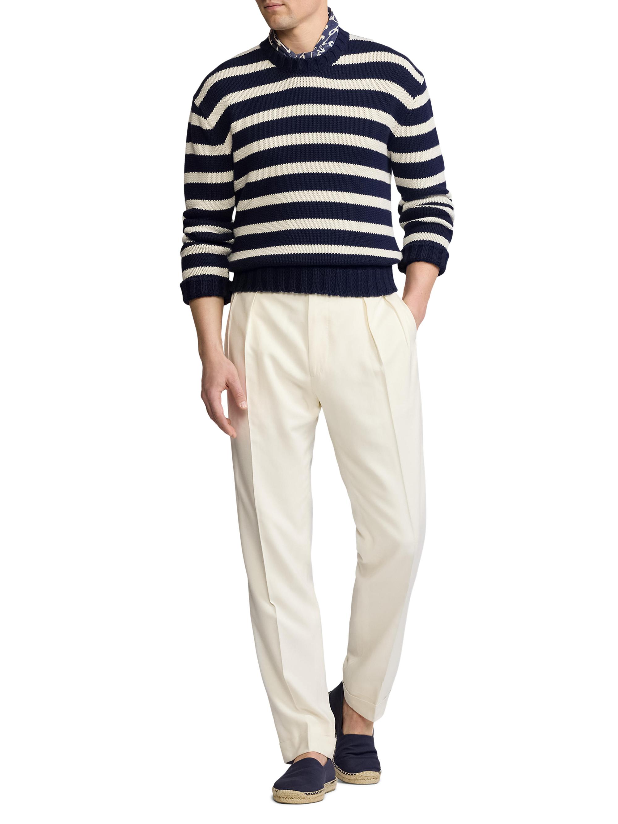Ralph Lauren Purple Label Men's Striped Classic-Fit Cotton Crewneck Sweater - Classic Chairman Navy Cream
