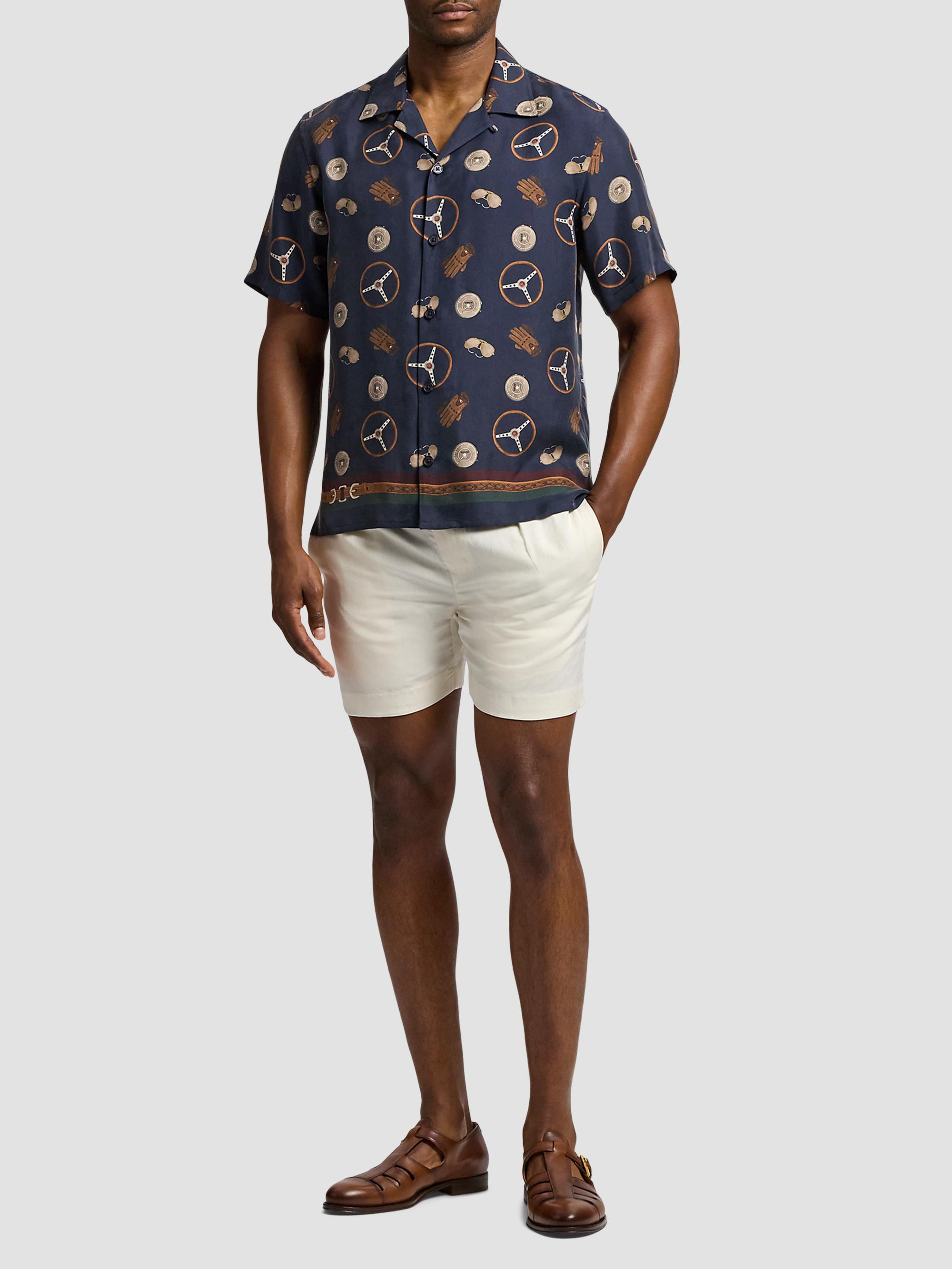 Ralph Lauren Purple Label Hand-Tailored Pleated Silk-Linen Shorts