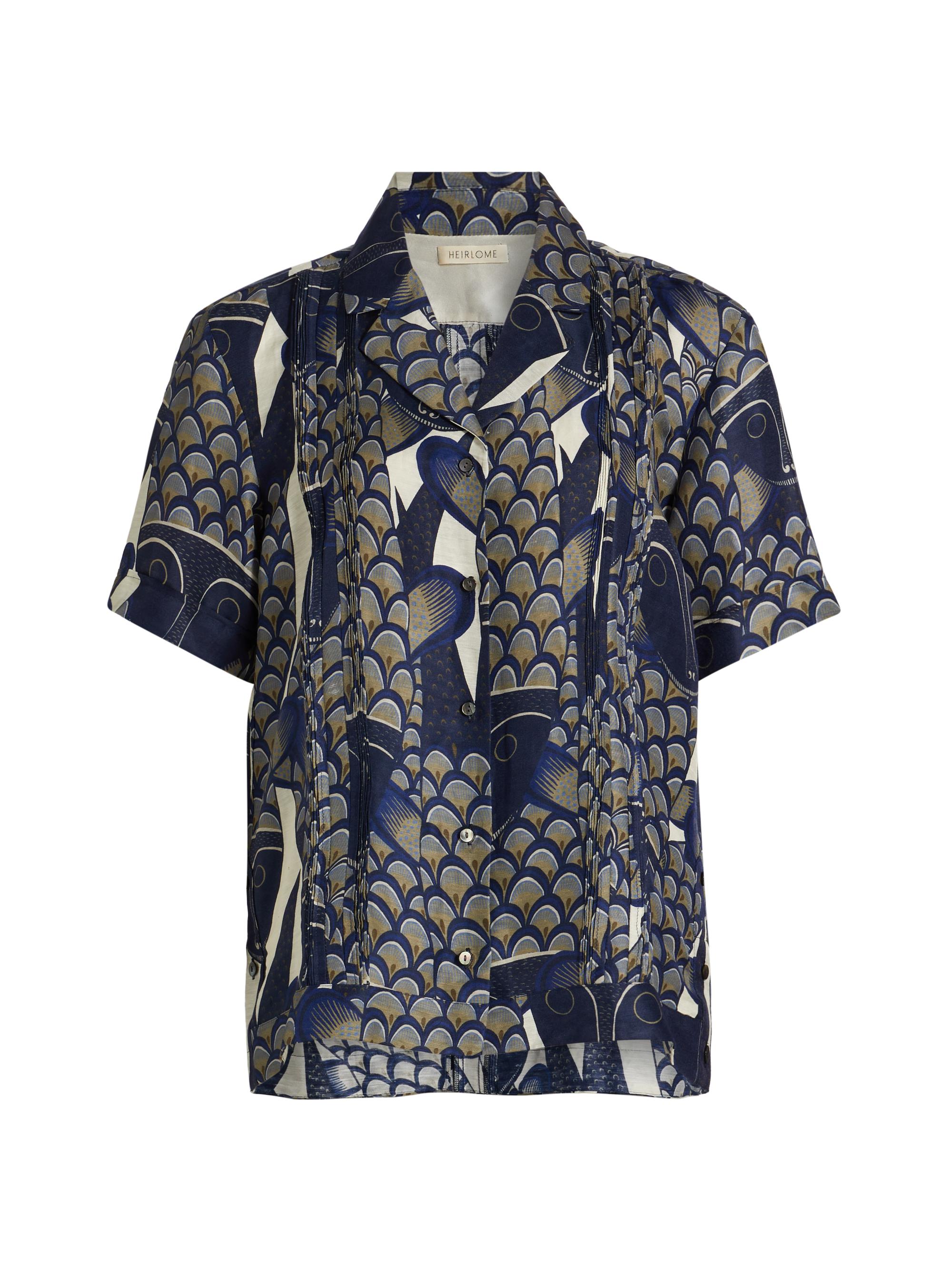 Heirlome Women's Santos Guayabera Silk-Linen Twill Button-Front Shirt - Ink Midnight