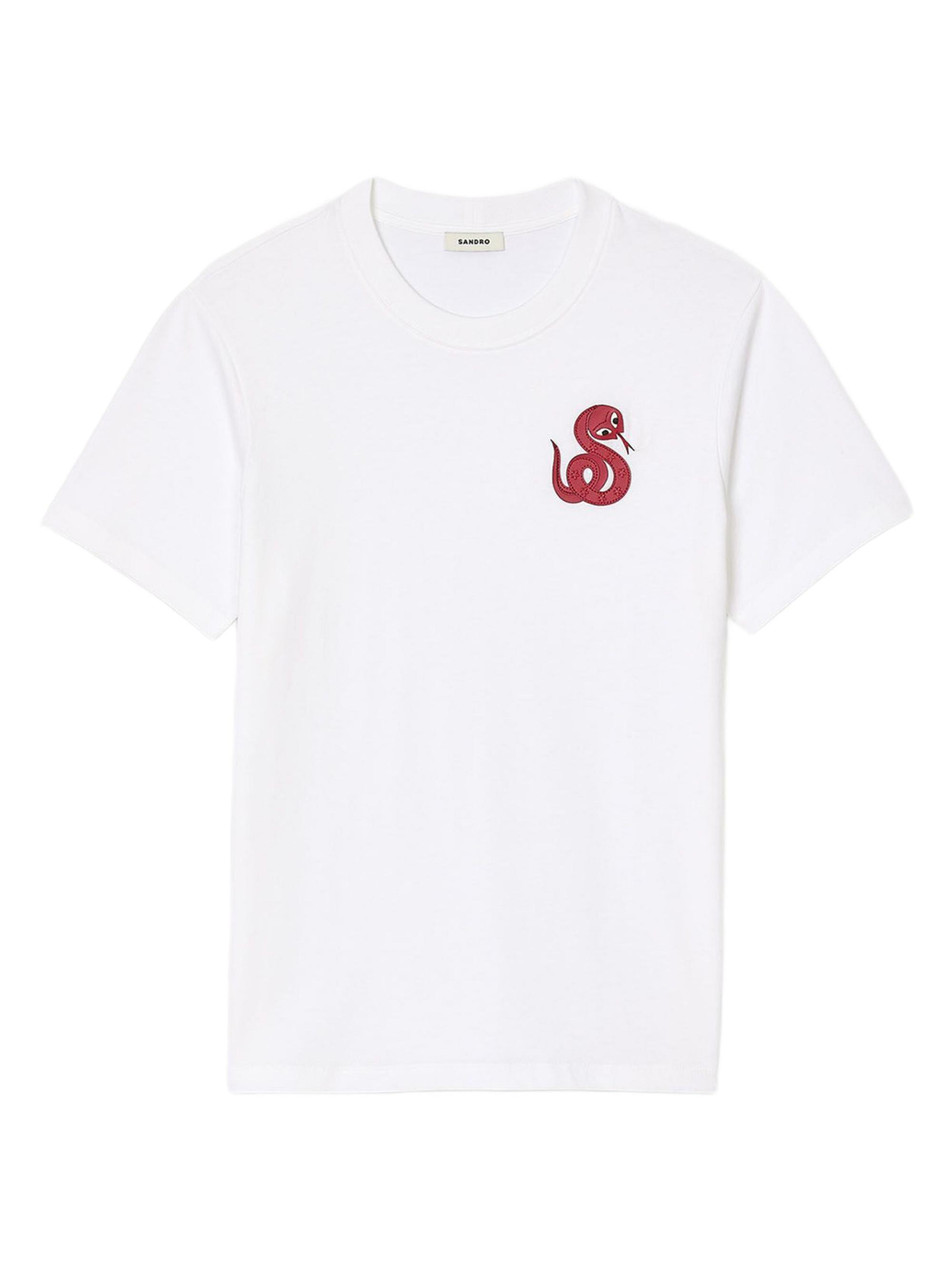 Sandro Men's T-Shirt with Snake Detail - Optic White