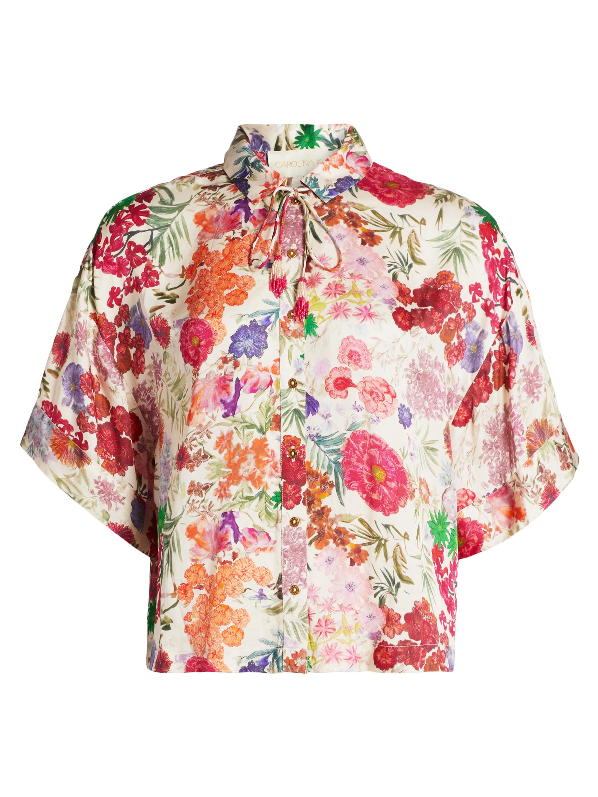 Carolina K Women's Floral Relaxed-Fit Button-Front Blouse - Floral Pink