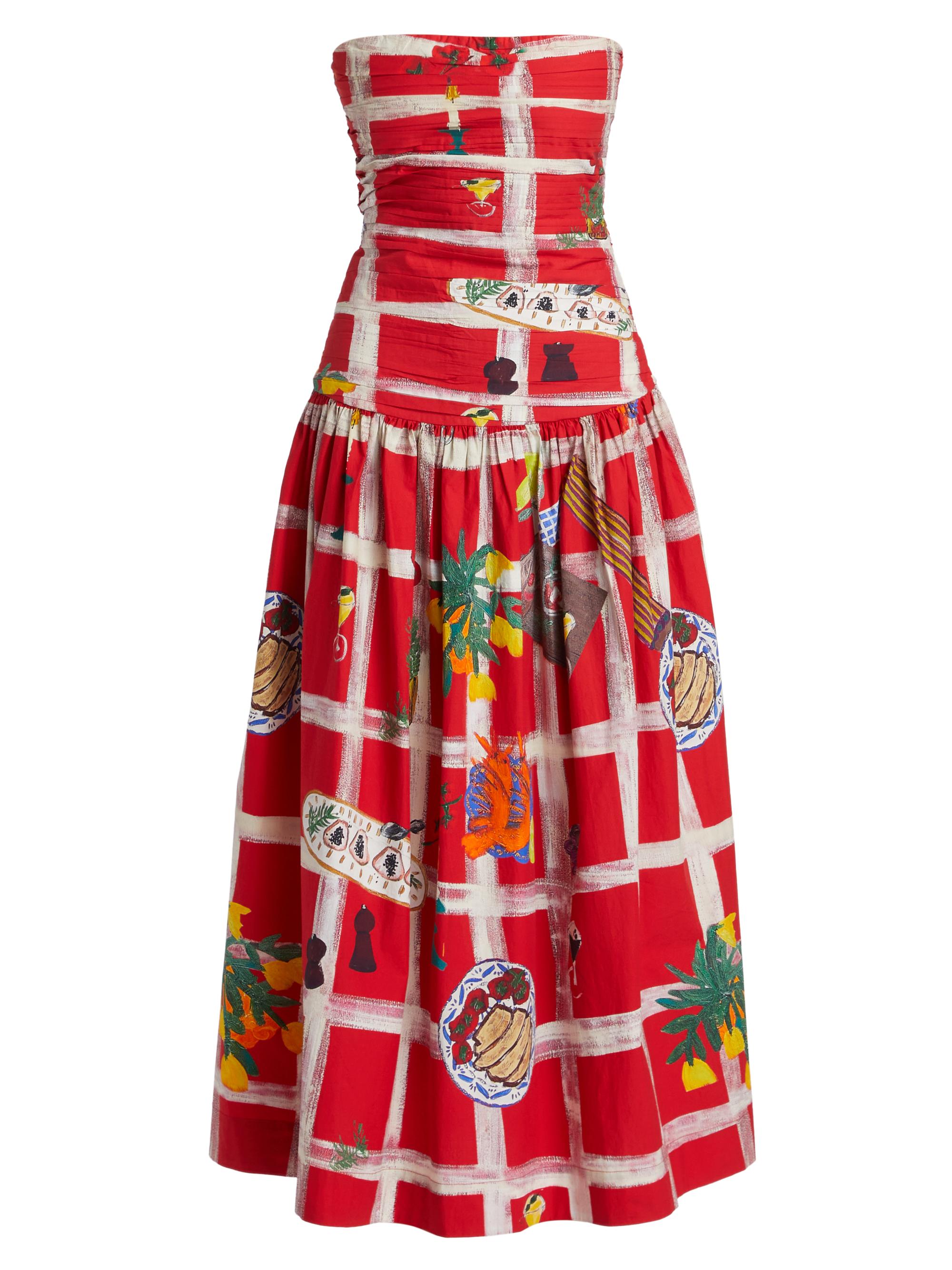 Women’s Malla Strapless Midi-Dress – Picnic Red – Size Small