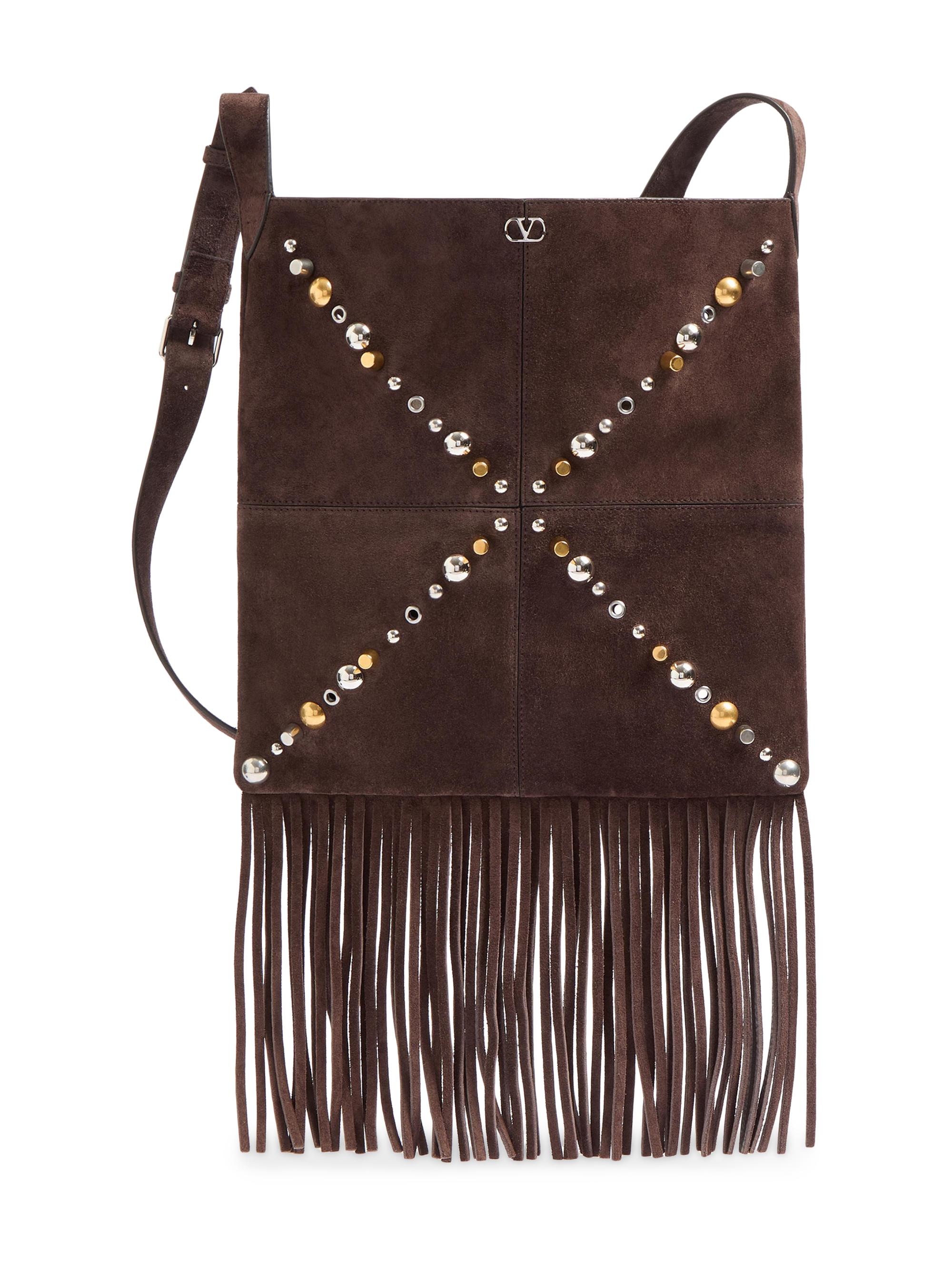 Valentino Garavani Women's Nellcôte Suede Shoulder Bag with Fringes - Brown
