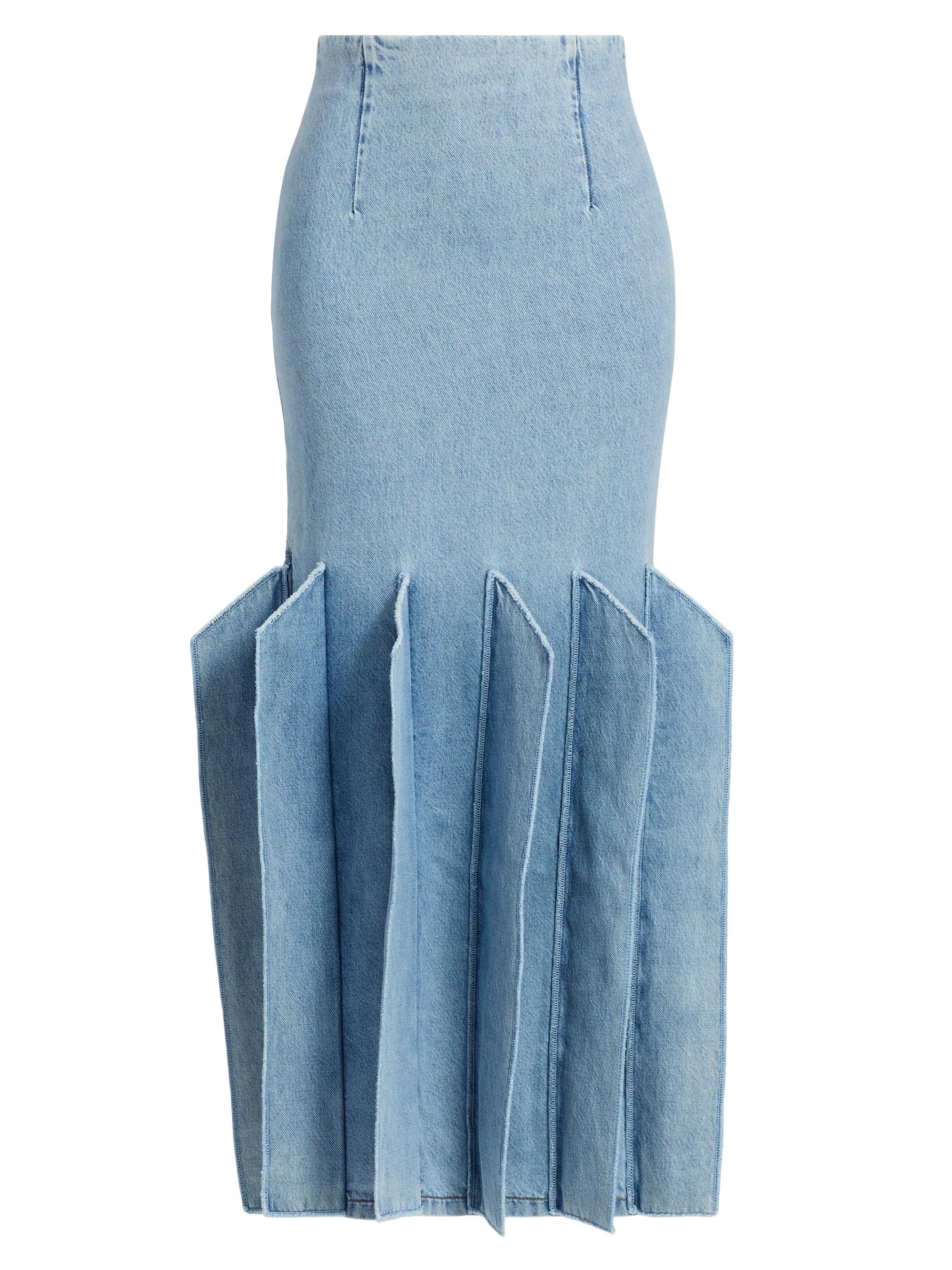 A.W.A.K.E. Mode Women's Denim Panelled Midi-Skirt - Mid Blue