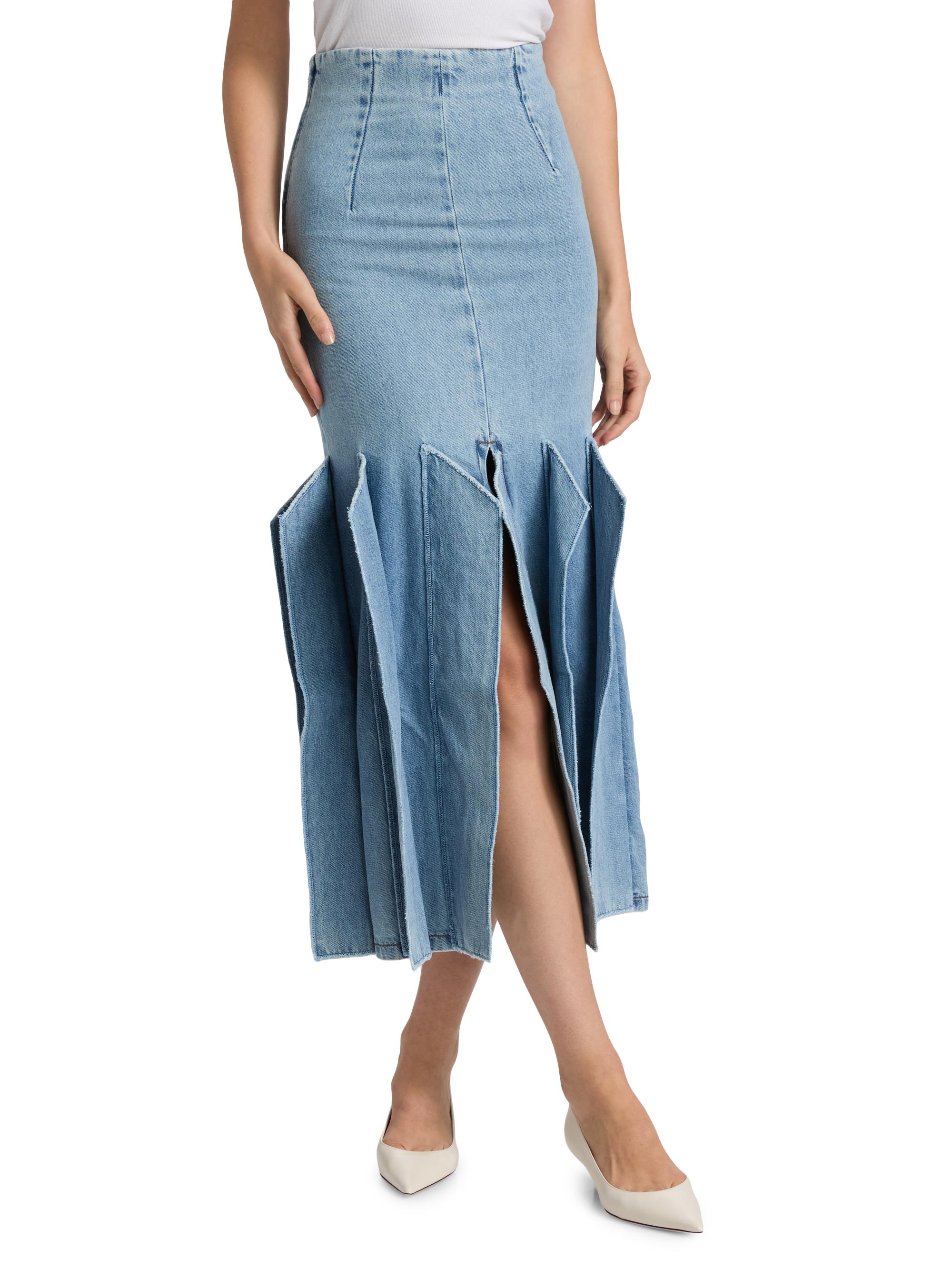 Denim Panelled Midi-Skirt