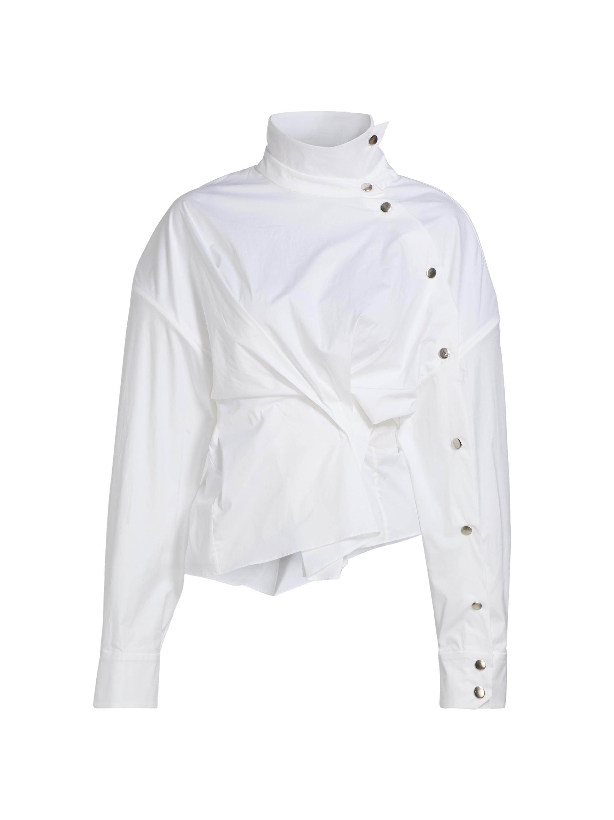A.W.A.K.E. Mode Women's Asymmetric Collar Stretch Cotton Shirt - White