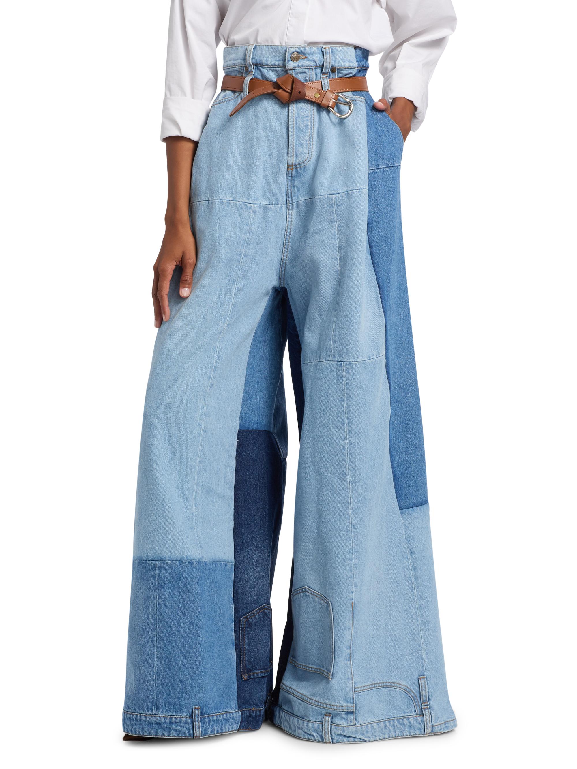 A.W.A.K.E. MODE Patchwork Belted Wide-Leg Jeans | Saks Fifth Avenue