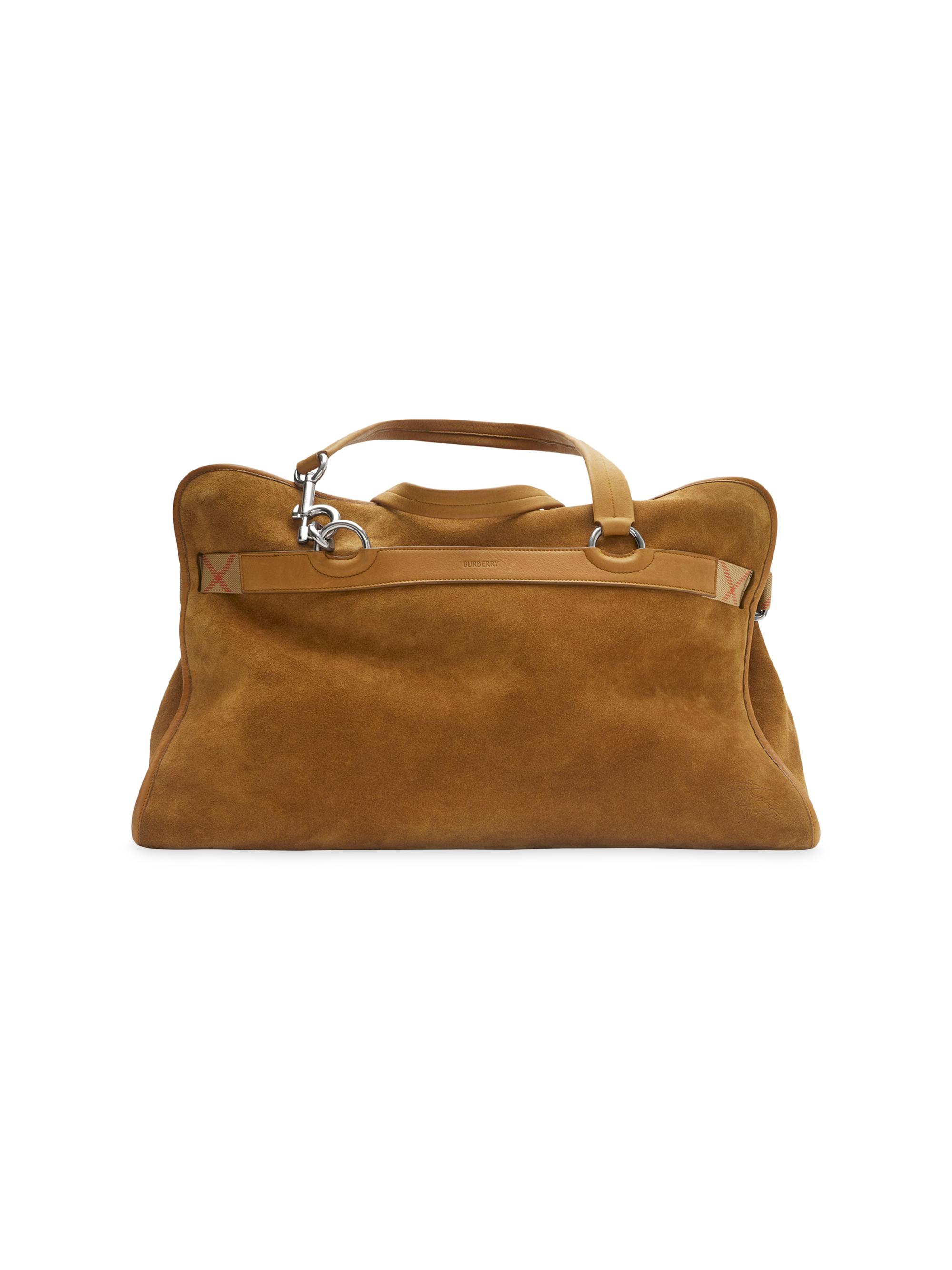 Burberry Men's B Clip Holdall Suede Satchel - Hazel