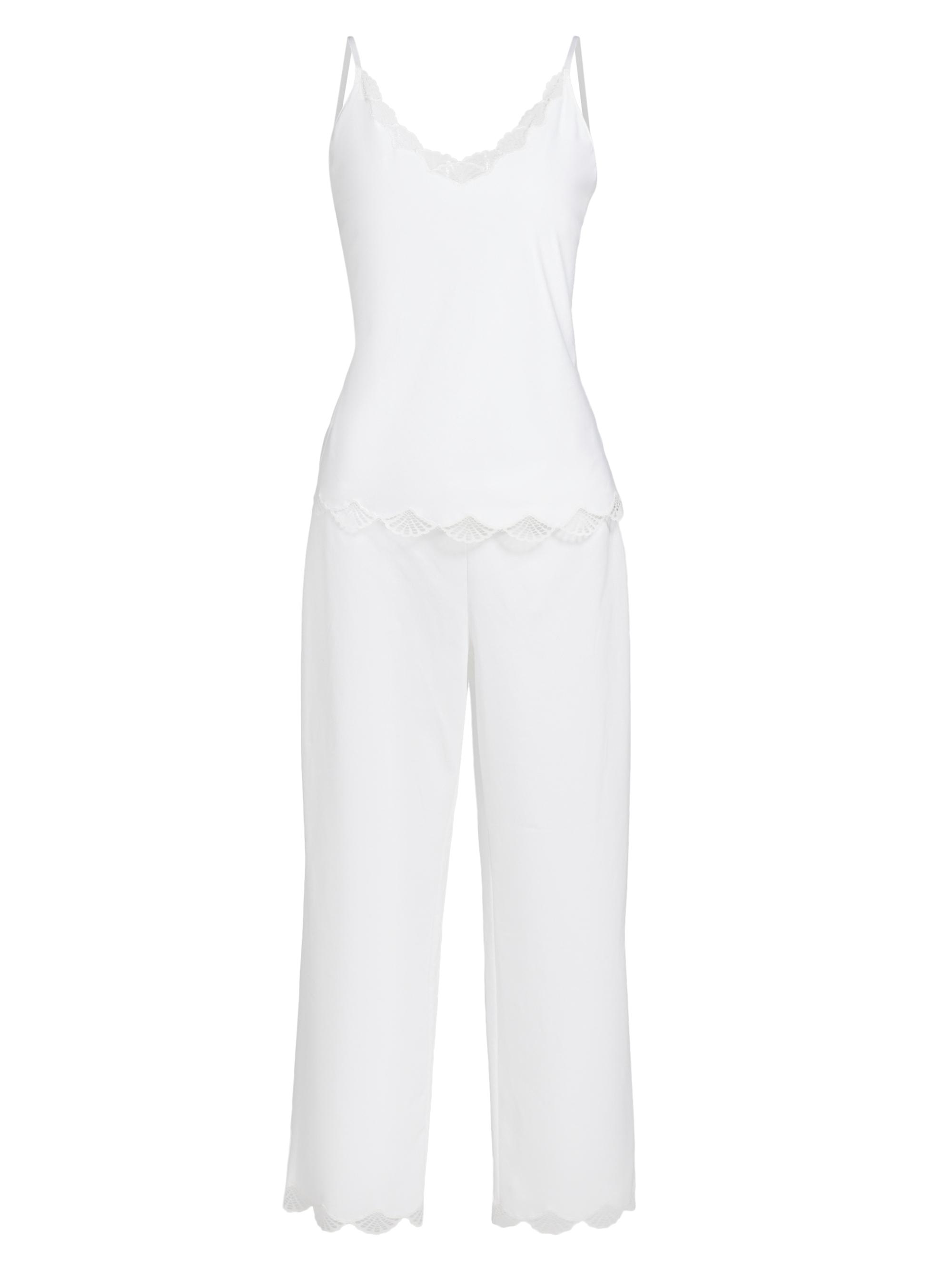 Natori Women's Bliss Serenity Lace-Trimmed Cotton Jersey Pajamas - White