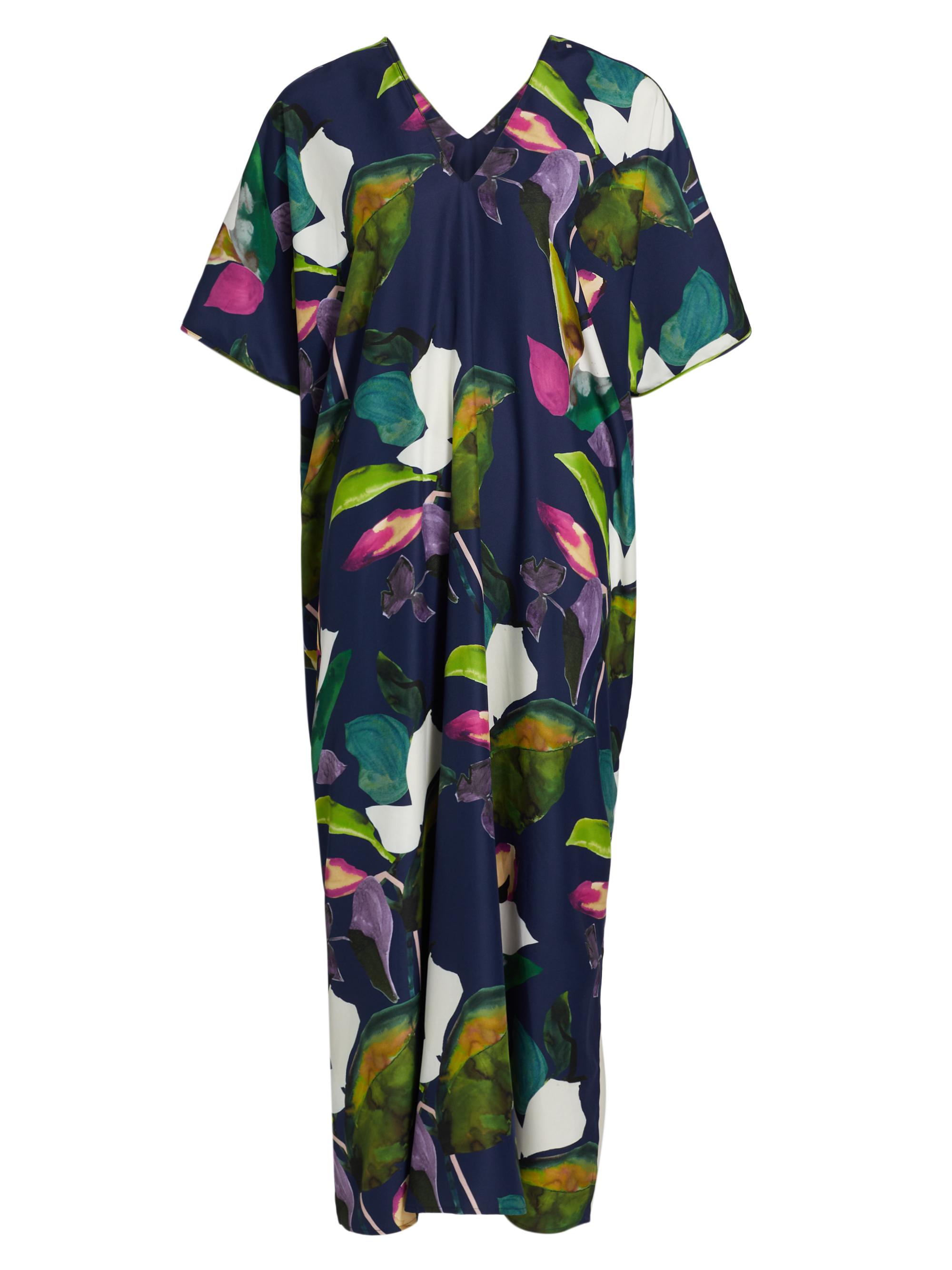 Natori Women's Daido Botanical-Printed Charmeuse V-Neck Caftan - Navy