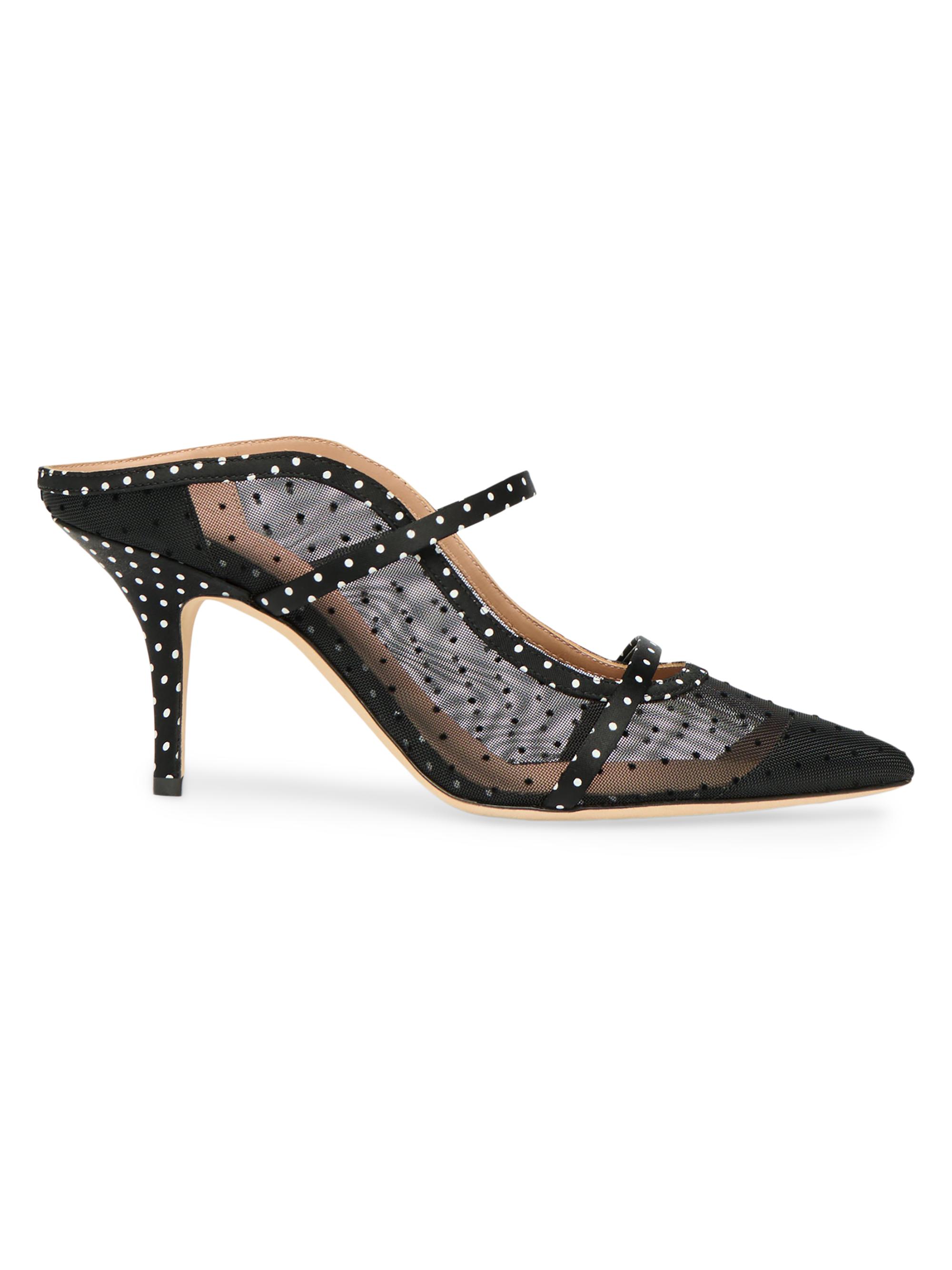Malone Souliers Women's Maureen 70MM Polka Dot Mesh and Satin Mules - Black