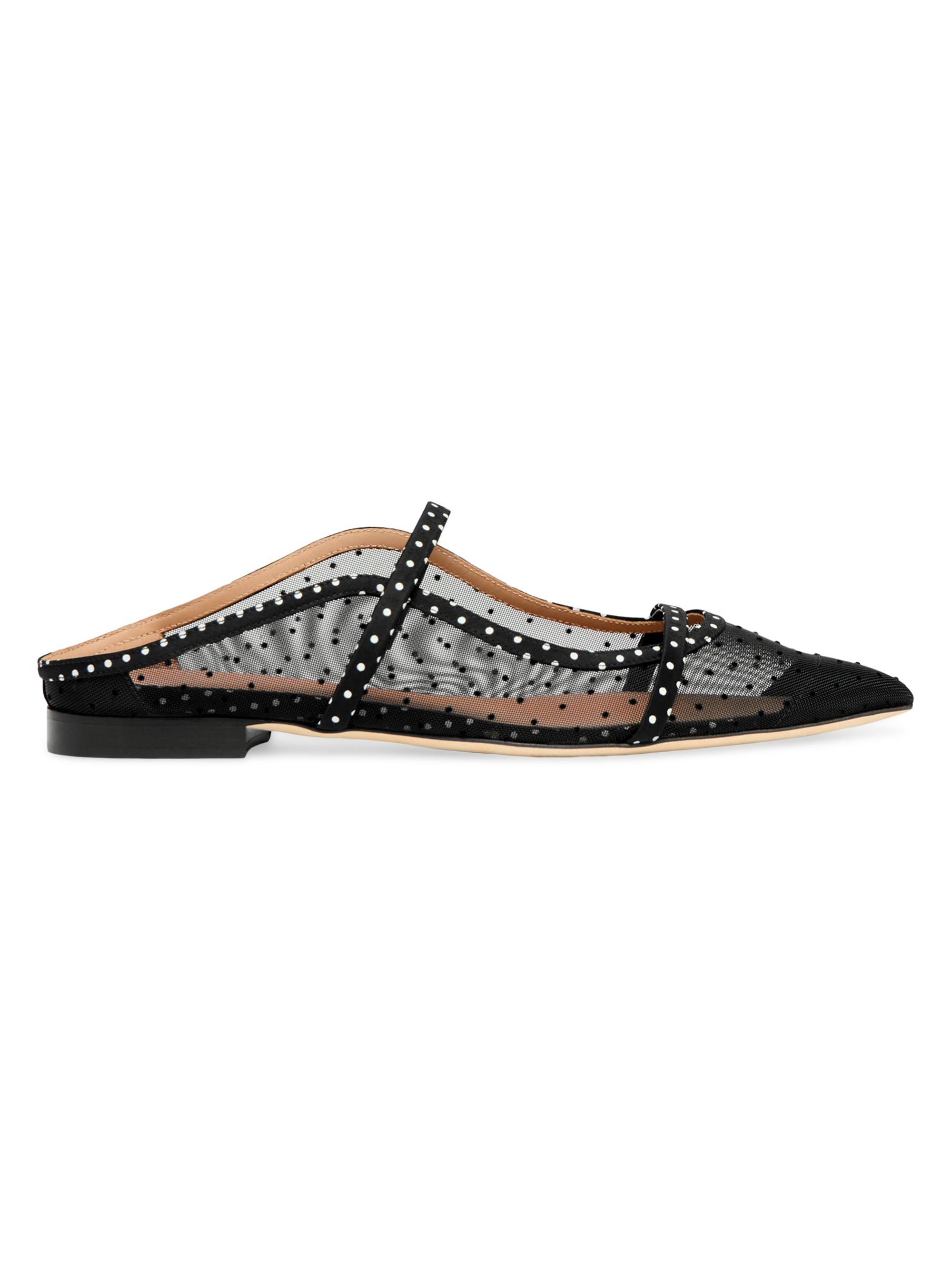 Malone Souliers Women's Maureen Polka Dot Mesh and Satin Flat Mules - Black