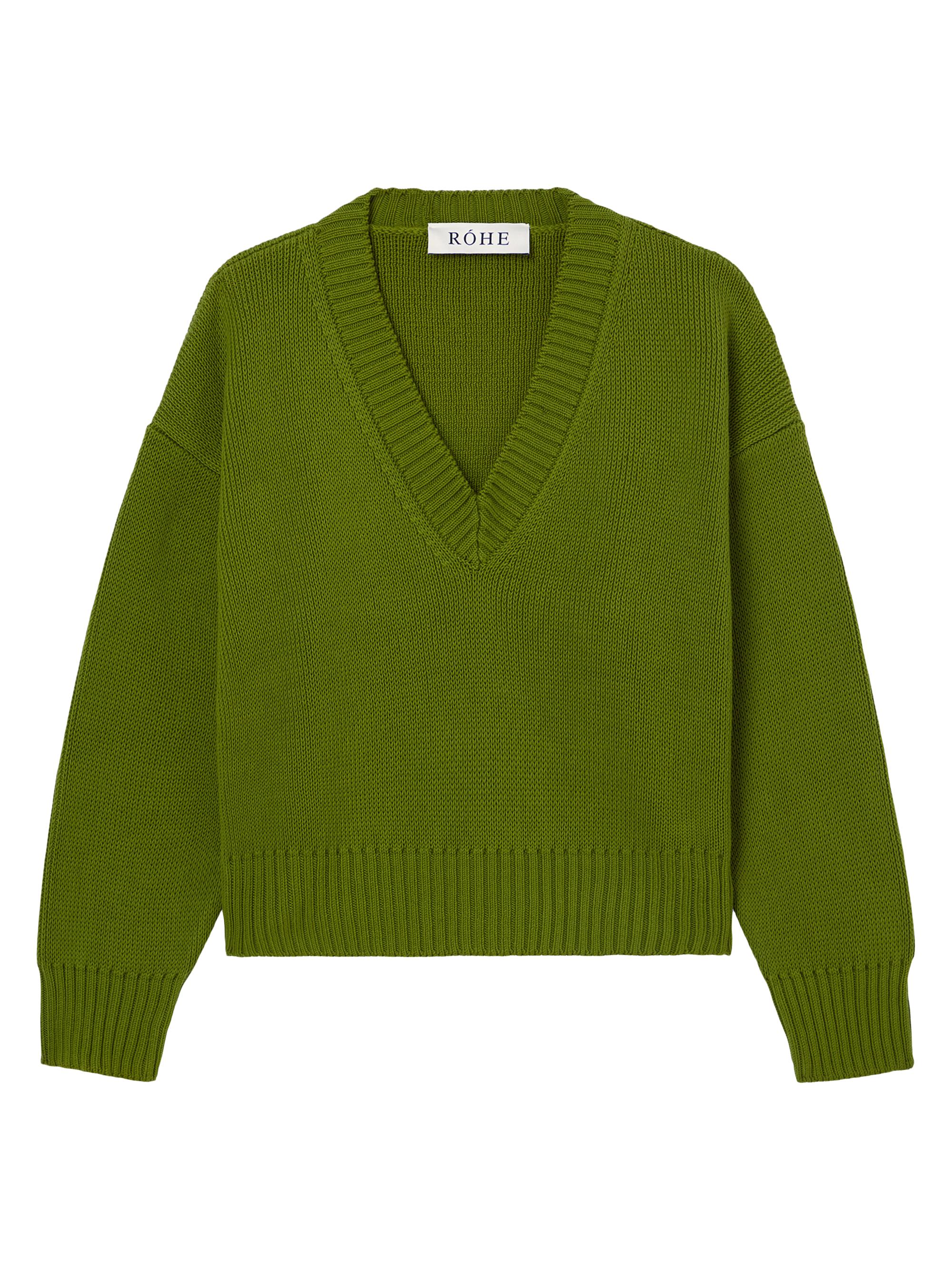 Róhe Women's V-Neck Cotton Sweater - Garden Green