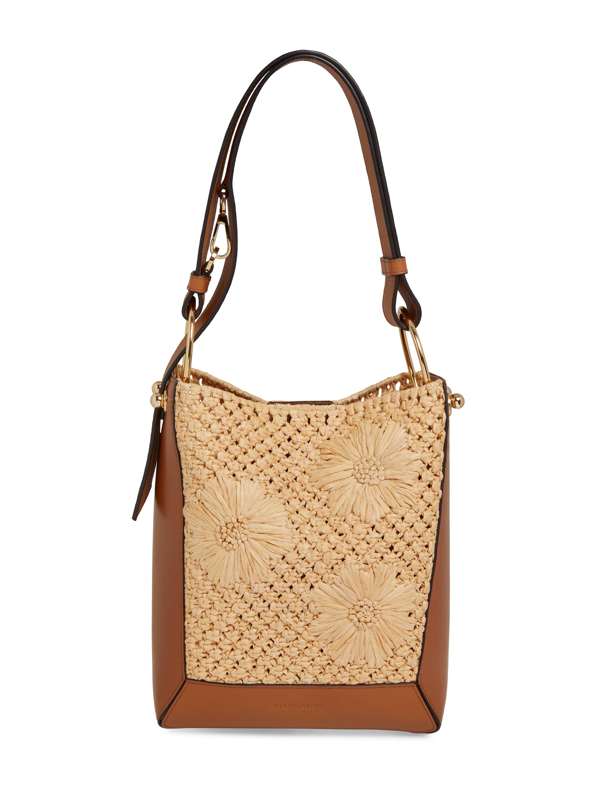 Strathberry Women's  Lana Floral-Detailed Raffia & Leather Shoulder Bag - Tan