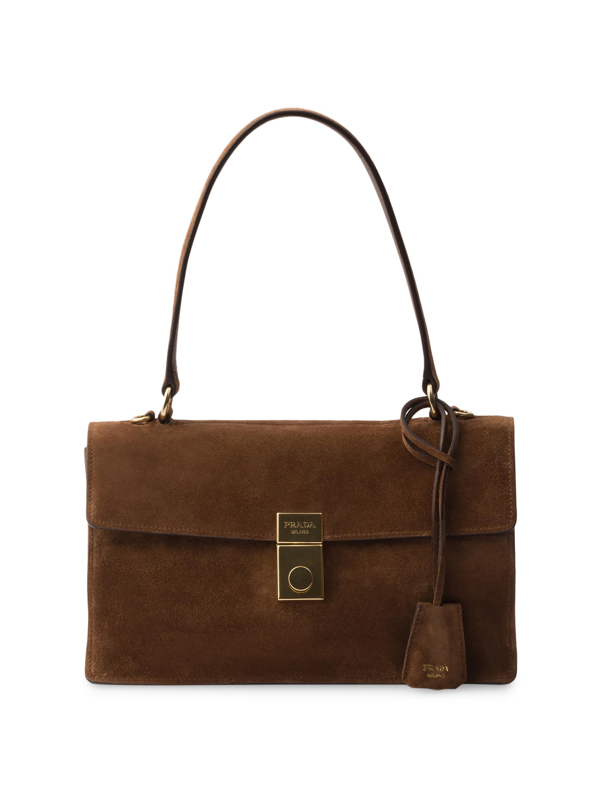 Prada Women's Soft Sound  Suede Shoulder Bag - Brown