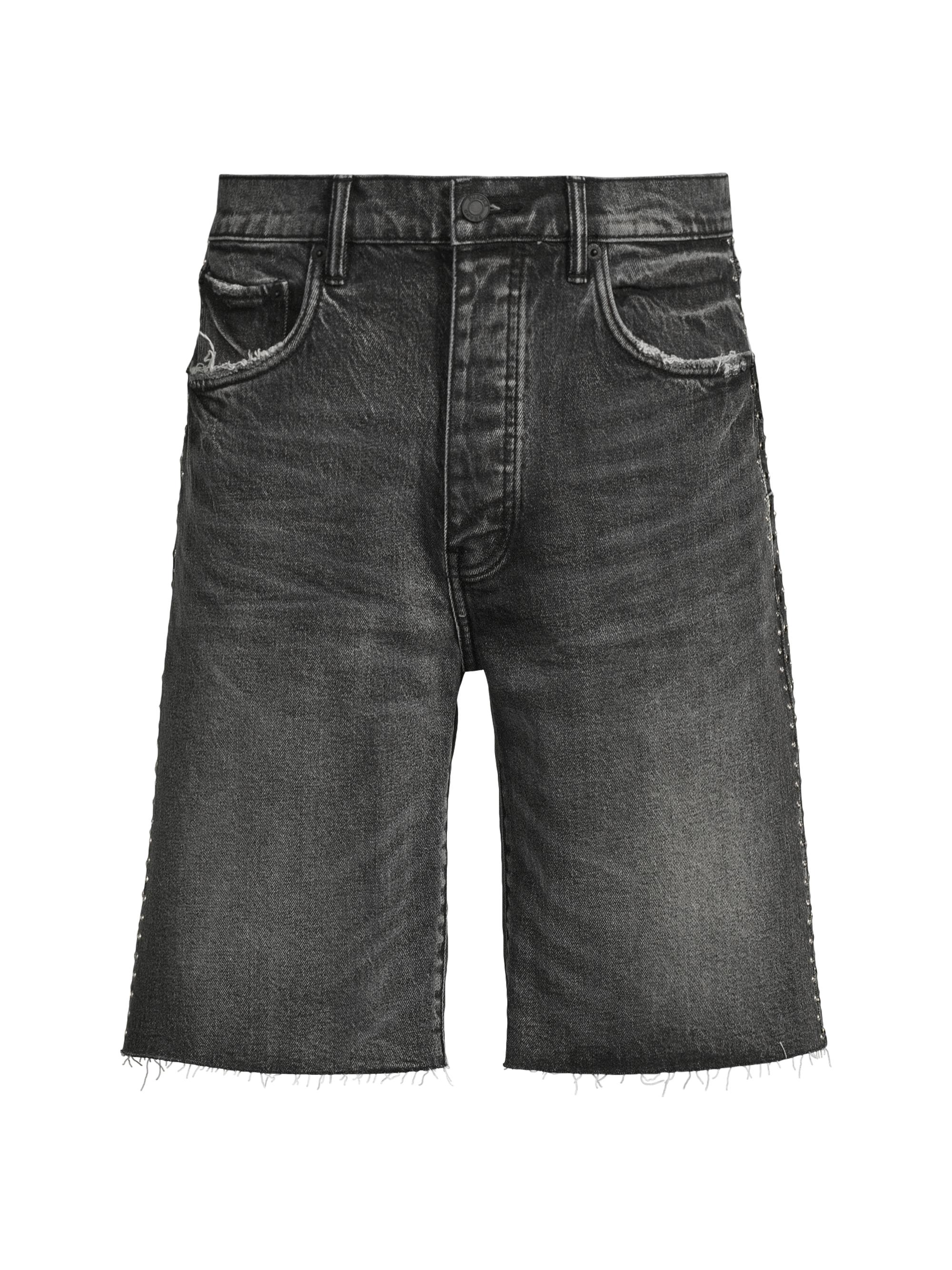 Purple Brand Men's Vintage Black Rhinestone Embellished Denim Shorts - Black