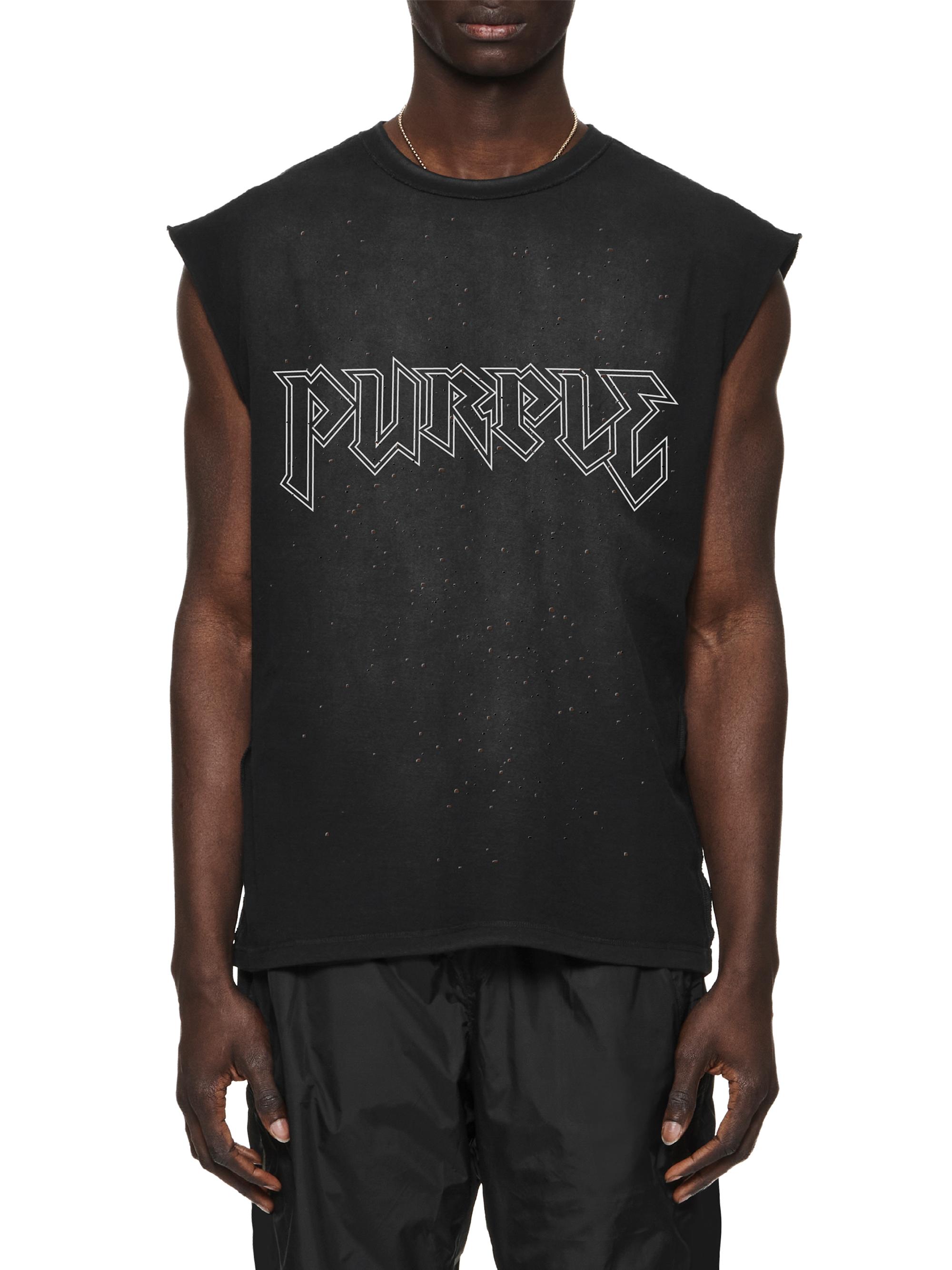 Purple Brand Men's Textured Cotton Jersey Sleeveless T-Shirt - Black