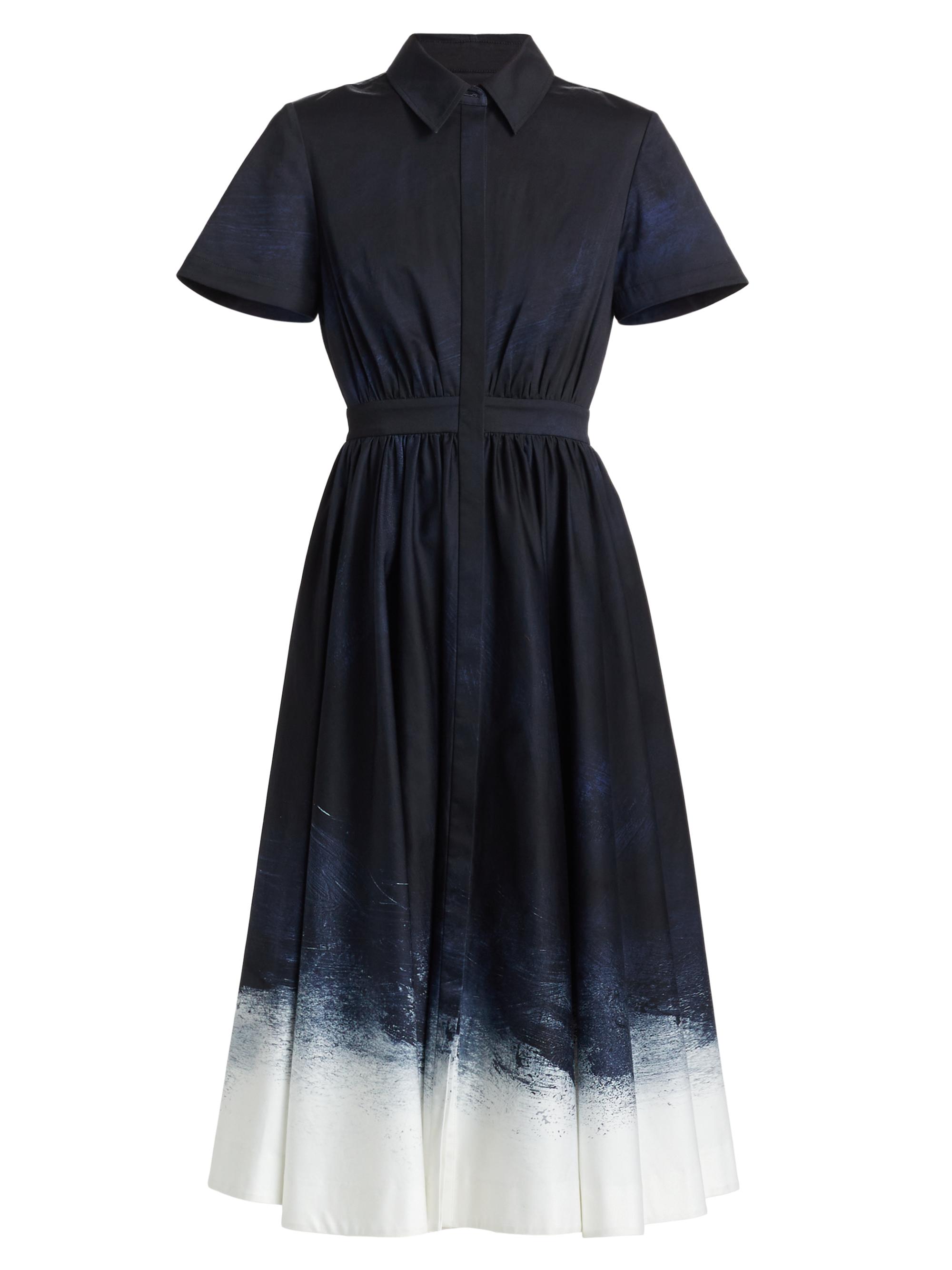 Jason Wu Collection Women's Brushed Canvas Cotton Shirtdress - Navy White Smudged Canvas