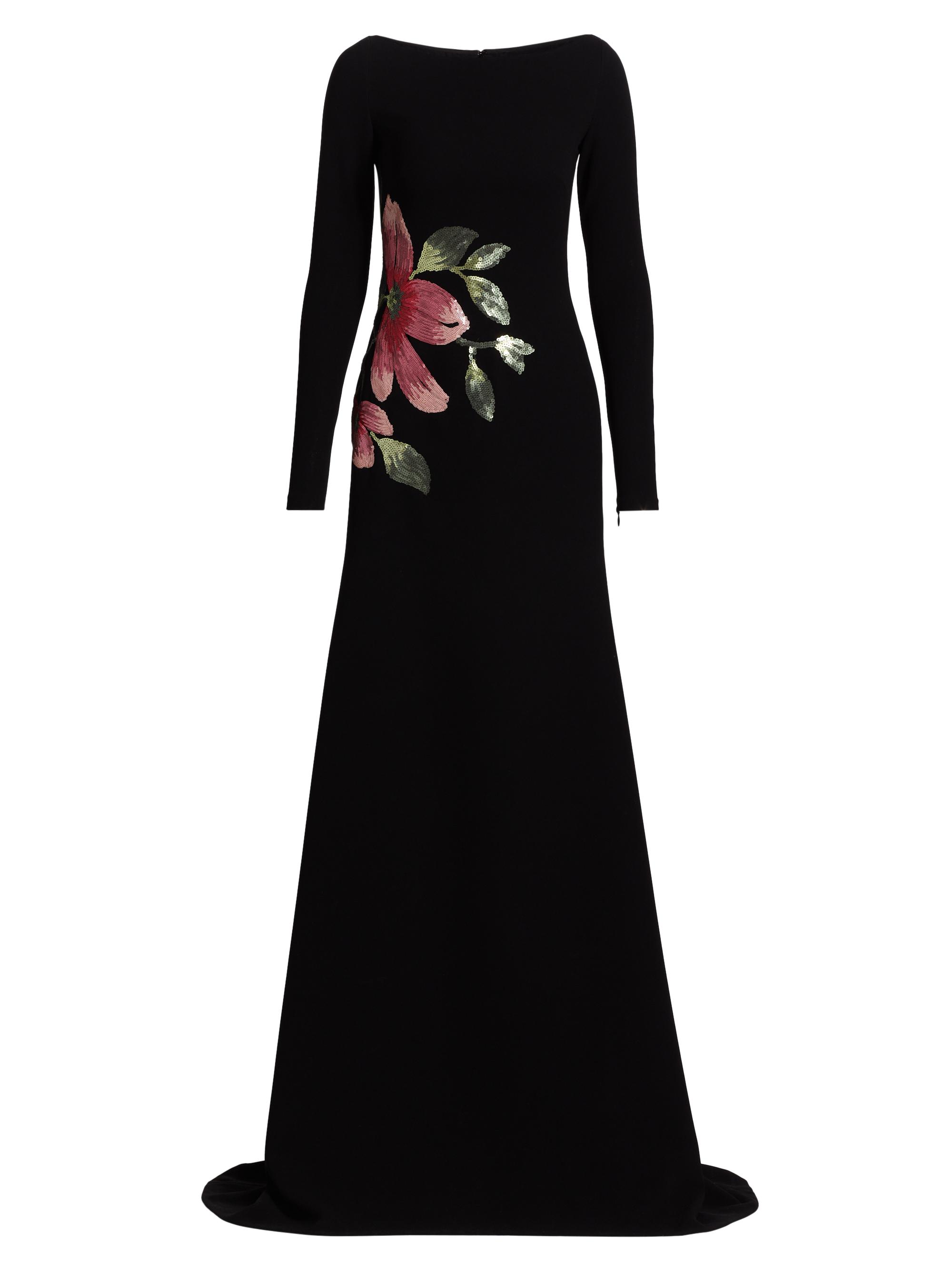 Naeem Khan Women's Sequined Floral Appliquè Long-Sleeve Gown - Black Pink