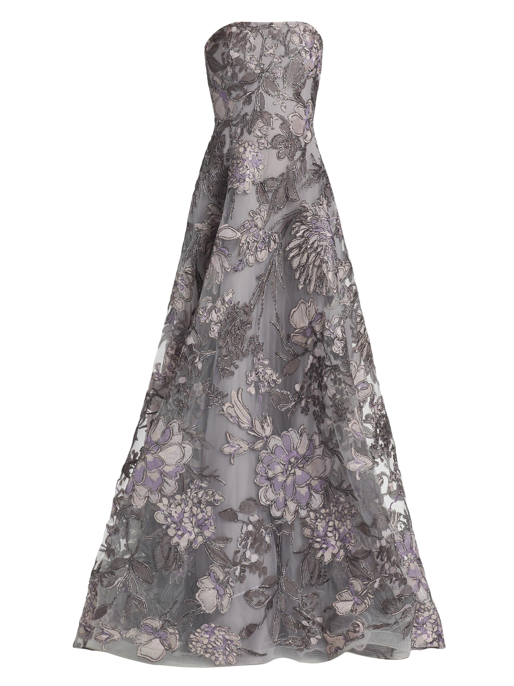 Naeem Khan Women's Floral Raffia Strapless Gown - Lilac Silver