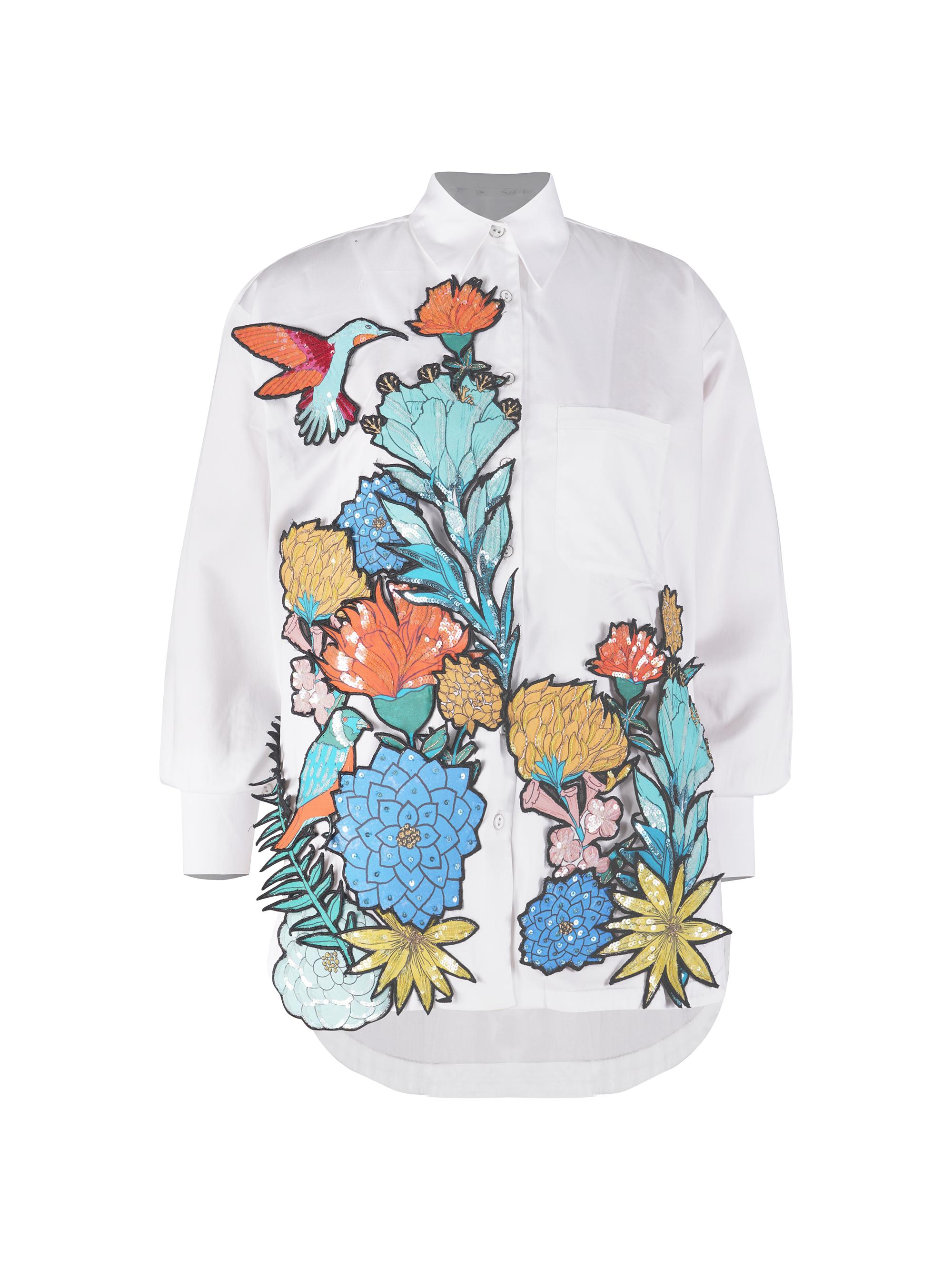 AFEW Rahul Mishra Women's Hummingbird Sequin-Embroidered Oversized Shirt - White