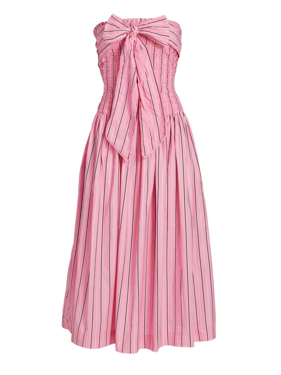Damson Madder Mia Striped Bow Strapless Midi-Dress | Saks Fifth Avenue