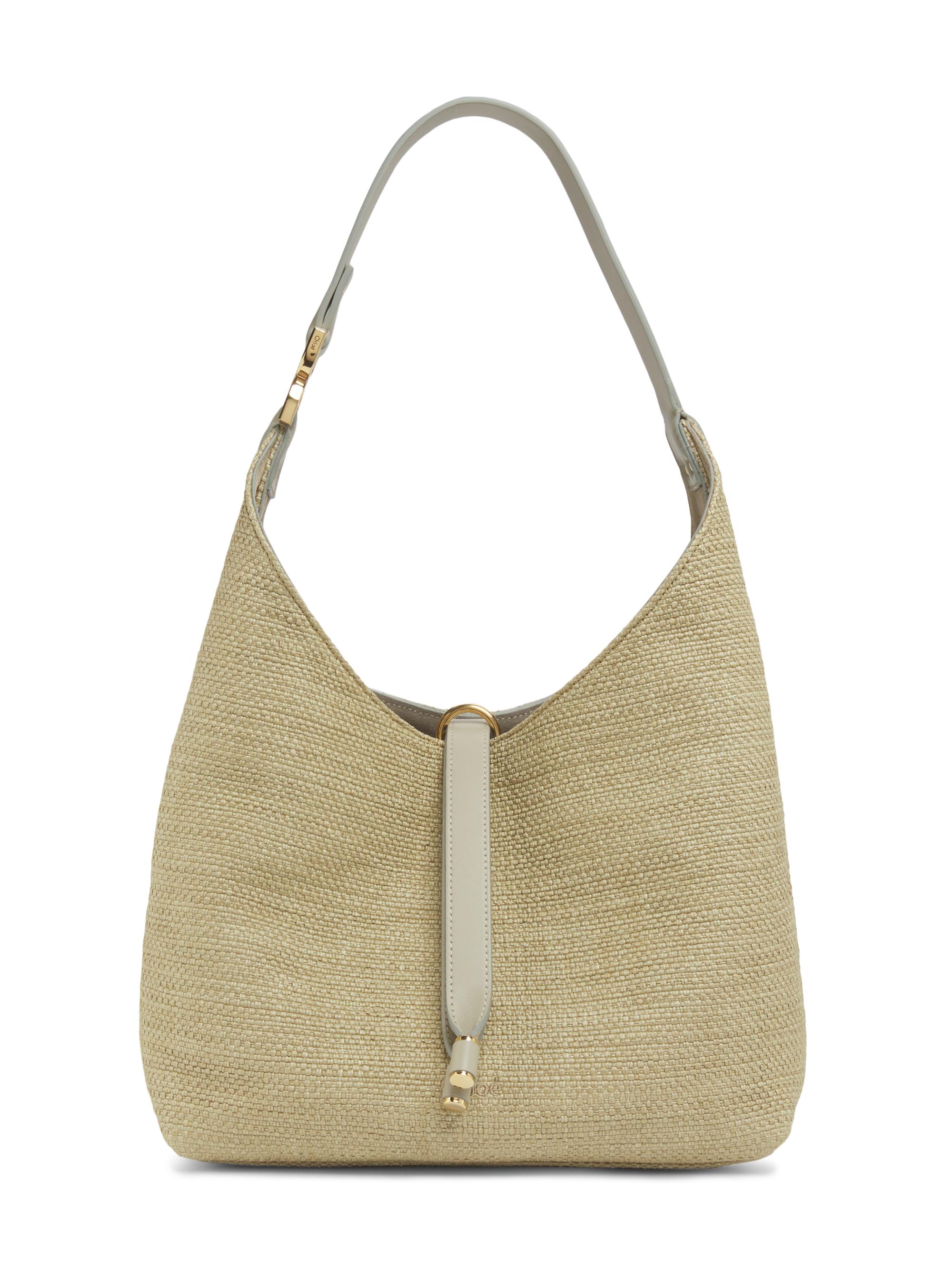 Chloé Women's  Marcie Logo Raffia Shoulder Bag - Smoky Beige