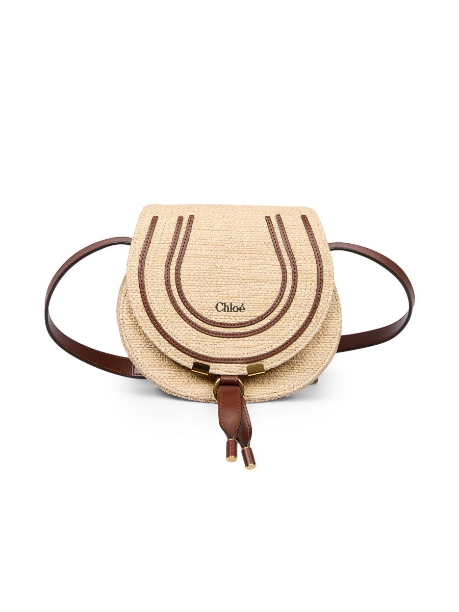 Chloé Women's Small Marcie Raffia & Leather Saddle Bag In Sand