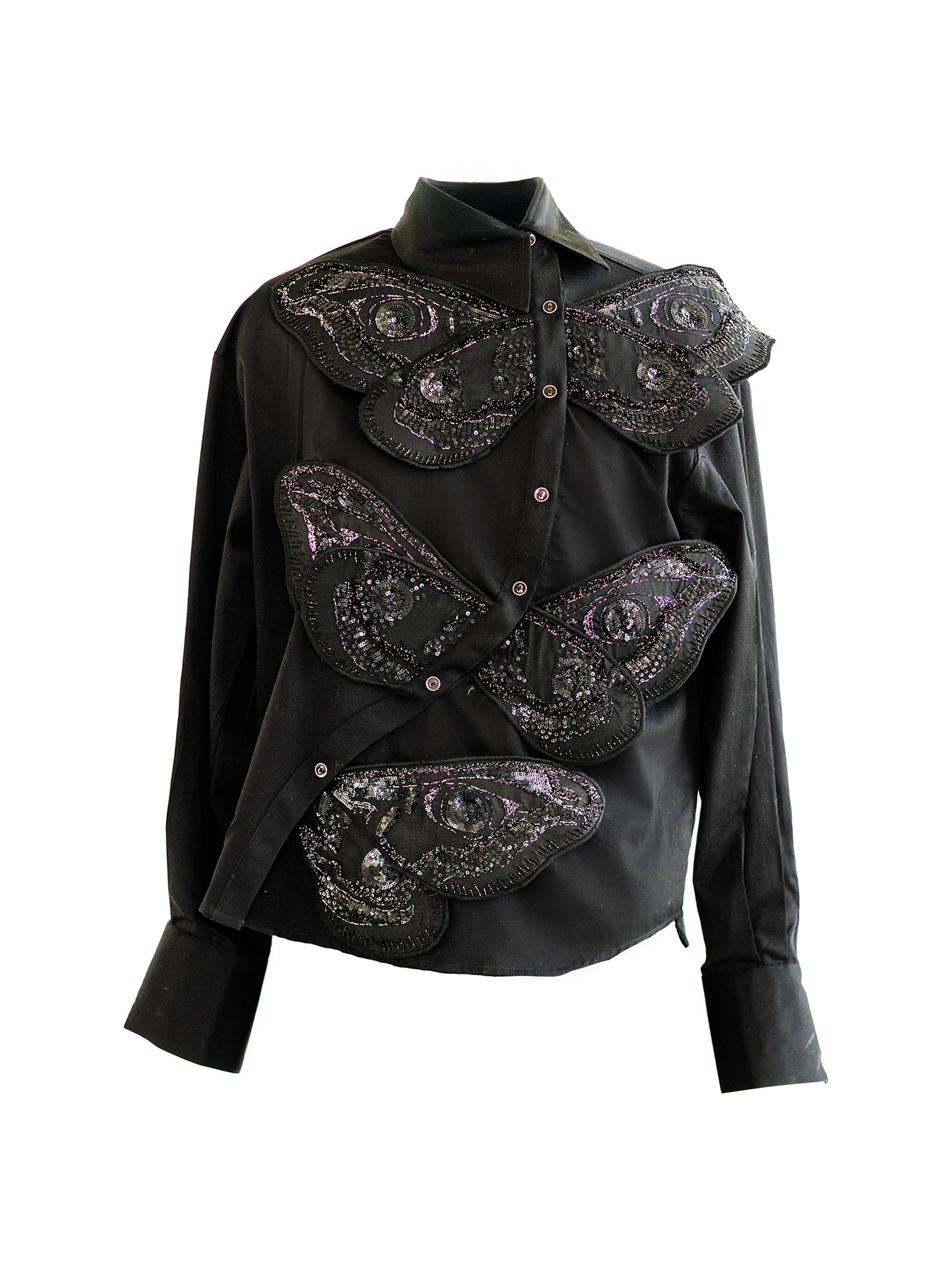 AFEW Rahul Mishra Women's Wing Appliqué Cotton Asymmetric Shirt - Black