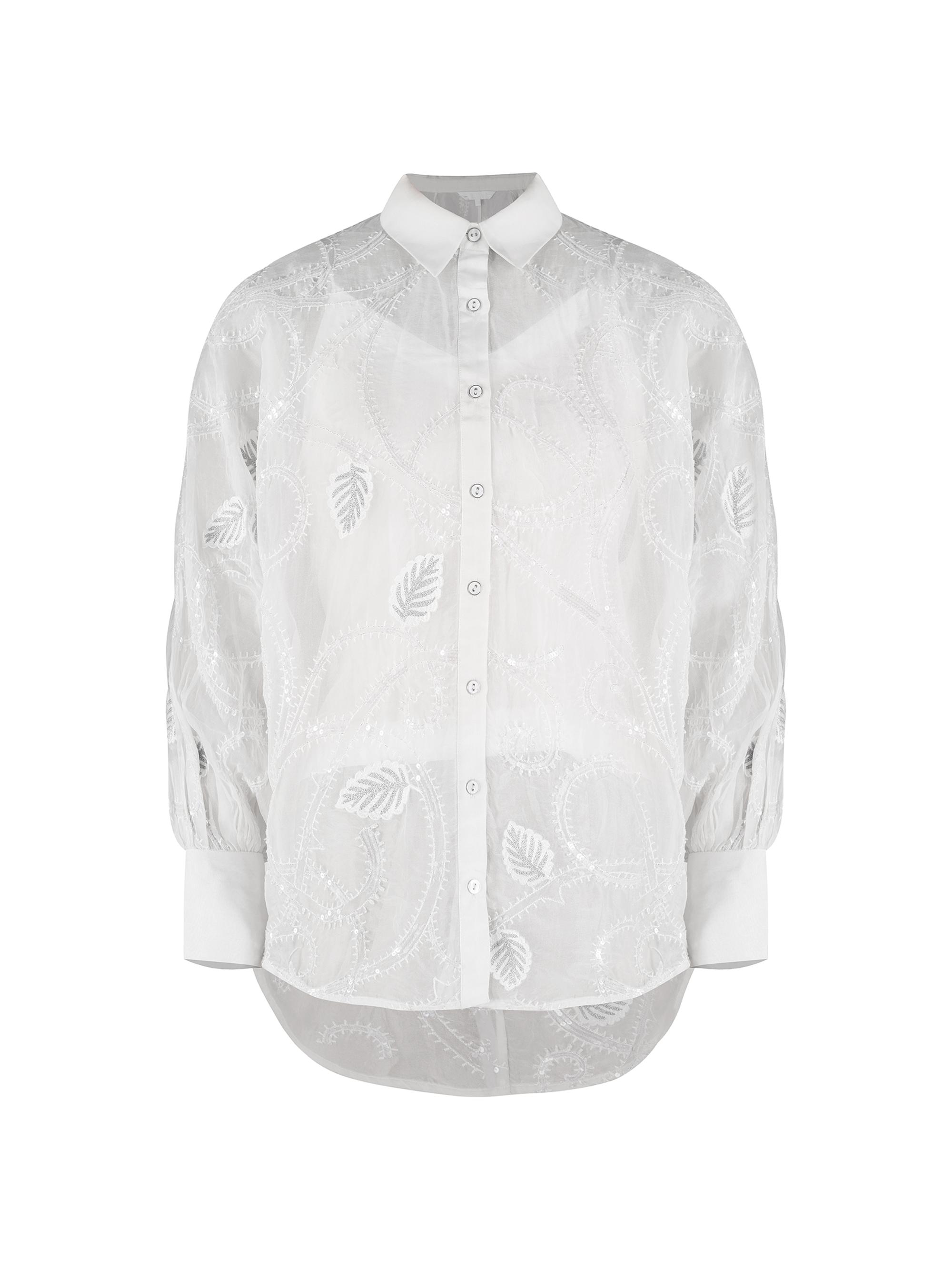 AFEW Rahul Mishra Women's Tendril-Embroidered Silk Shirt - White