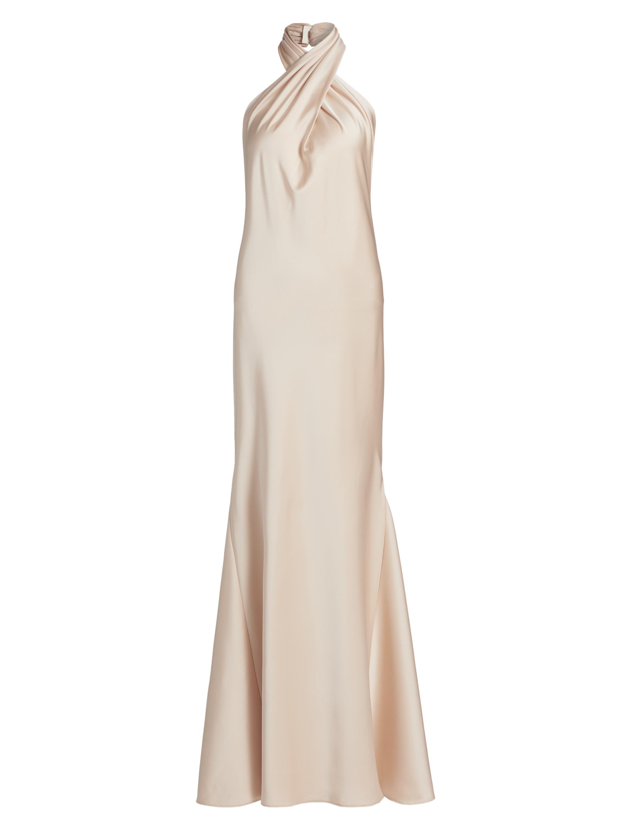 Halston Women's Ninette Satin Hatler Gown - Pearl