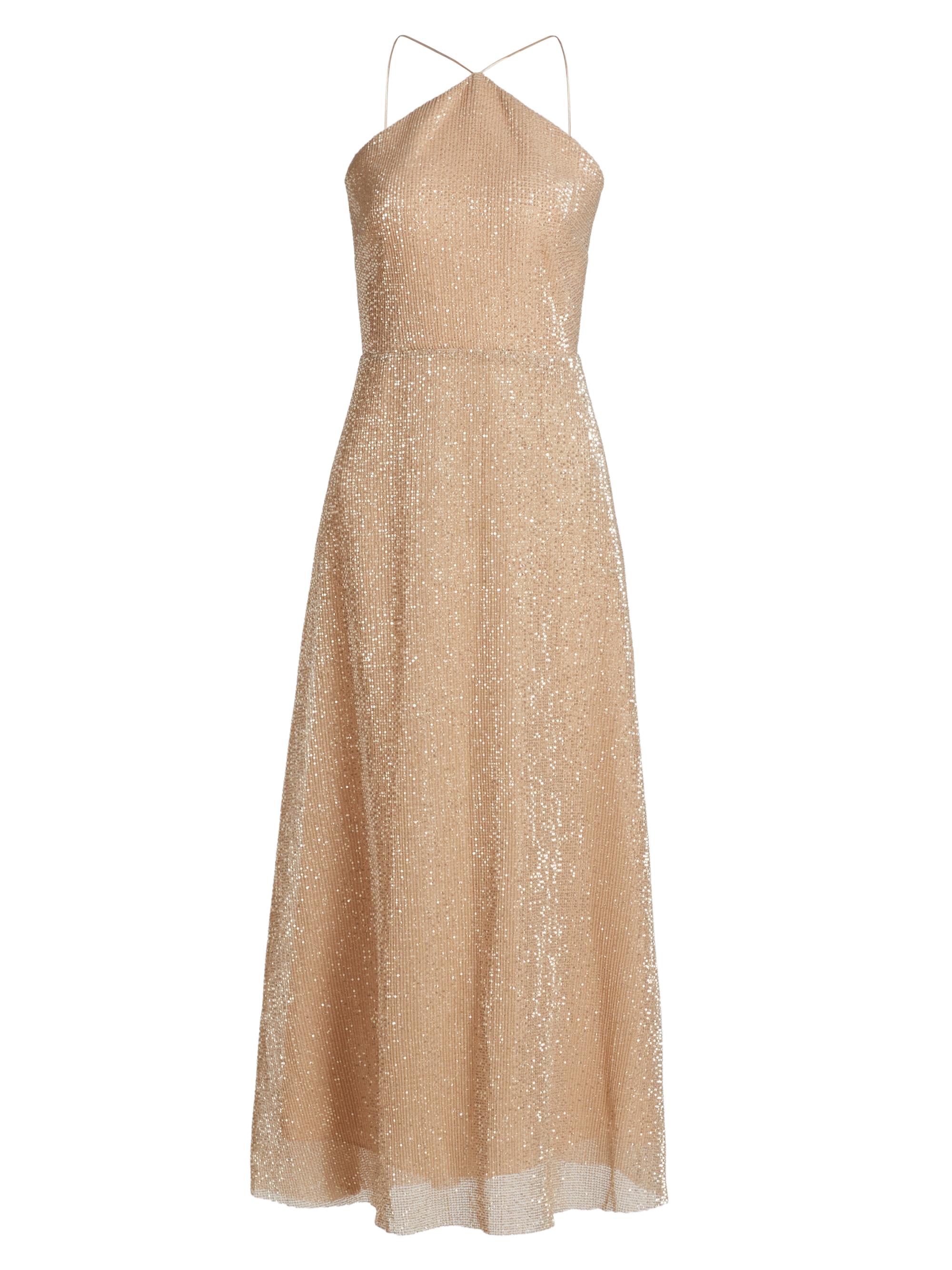 Halston Women's Denise Sequined Halter Cocktail Dress - Latte