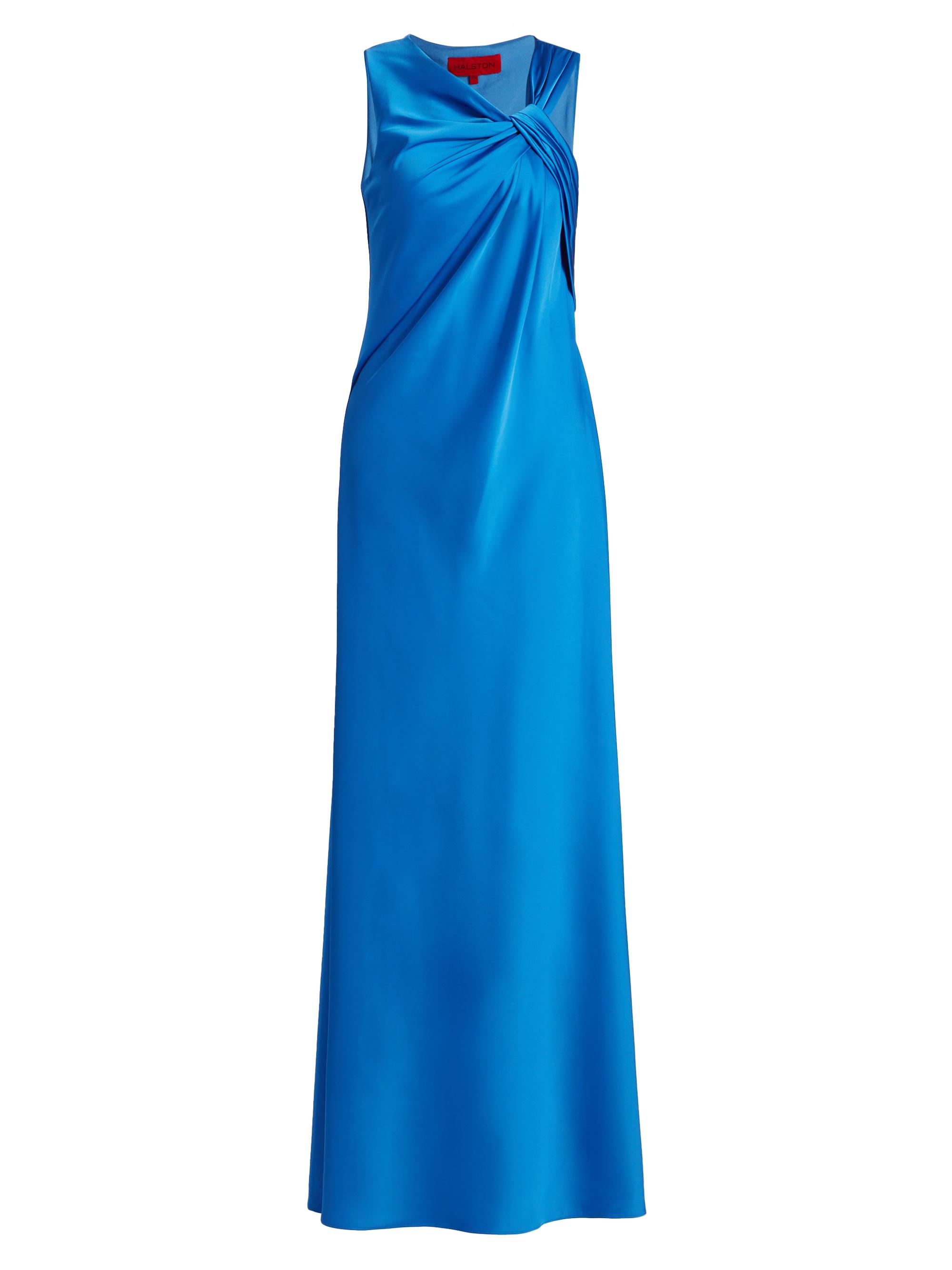 Halston Women's Francine Asymmetric Satin Gown - Oceanic Blue