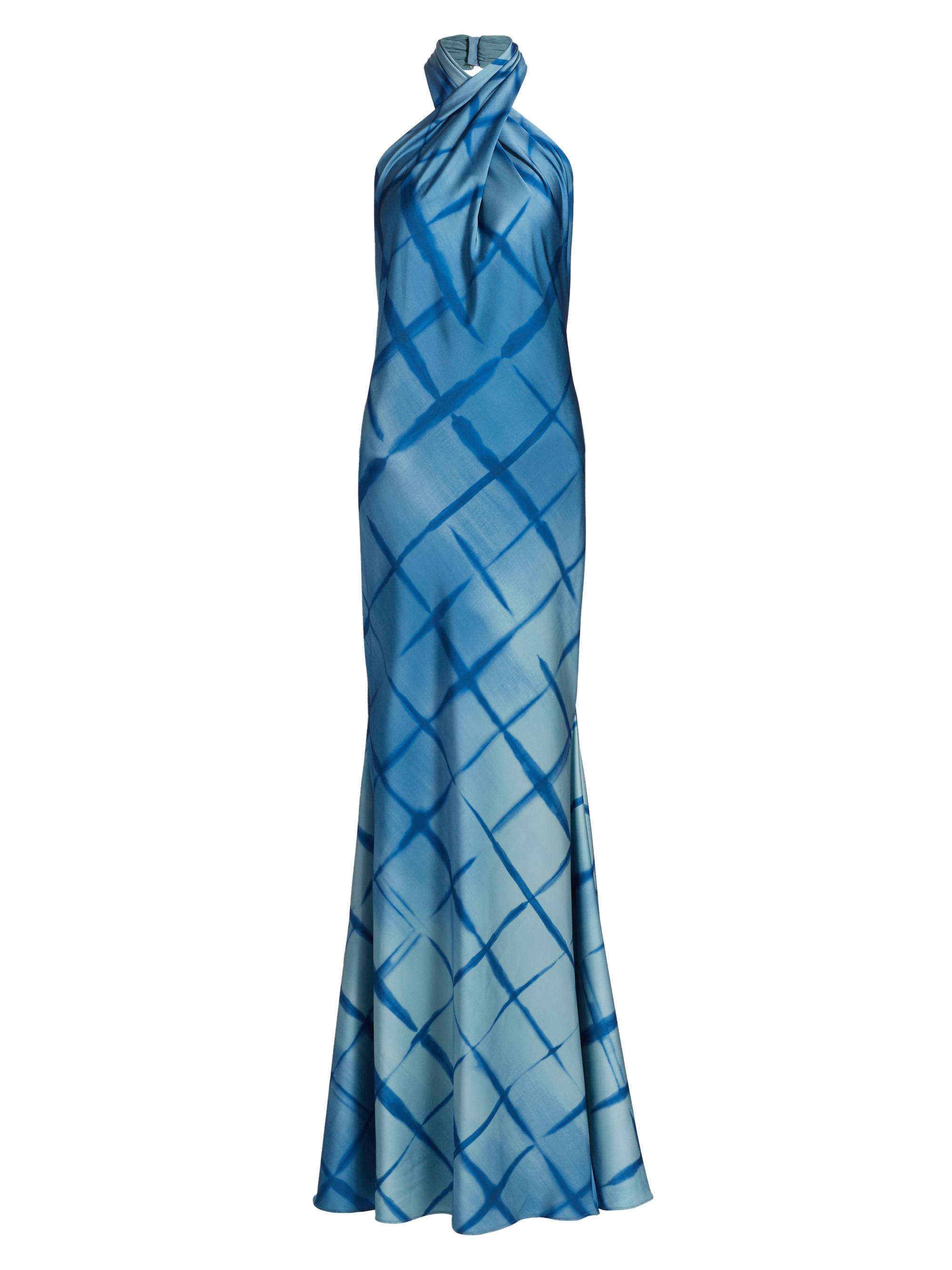 Halston Women's Corinne Printed Satin Halter Gown - Batik