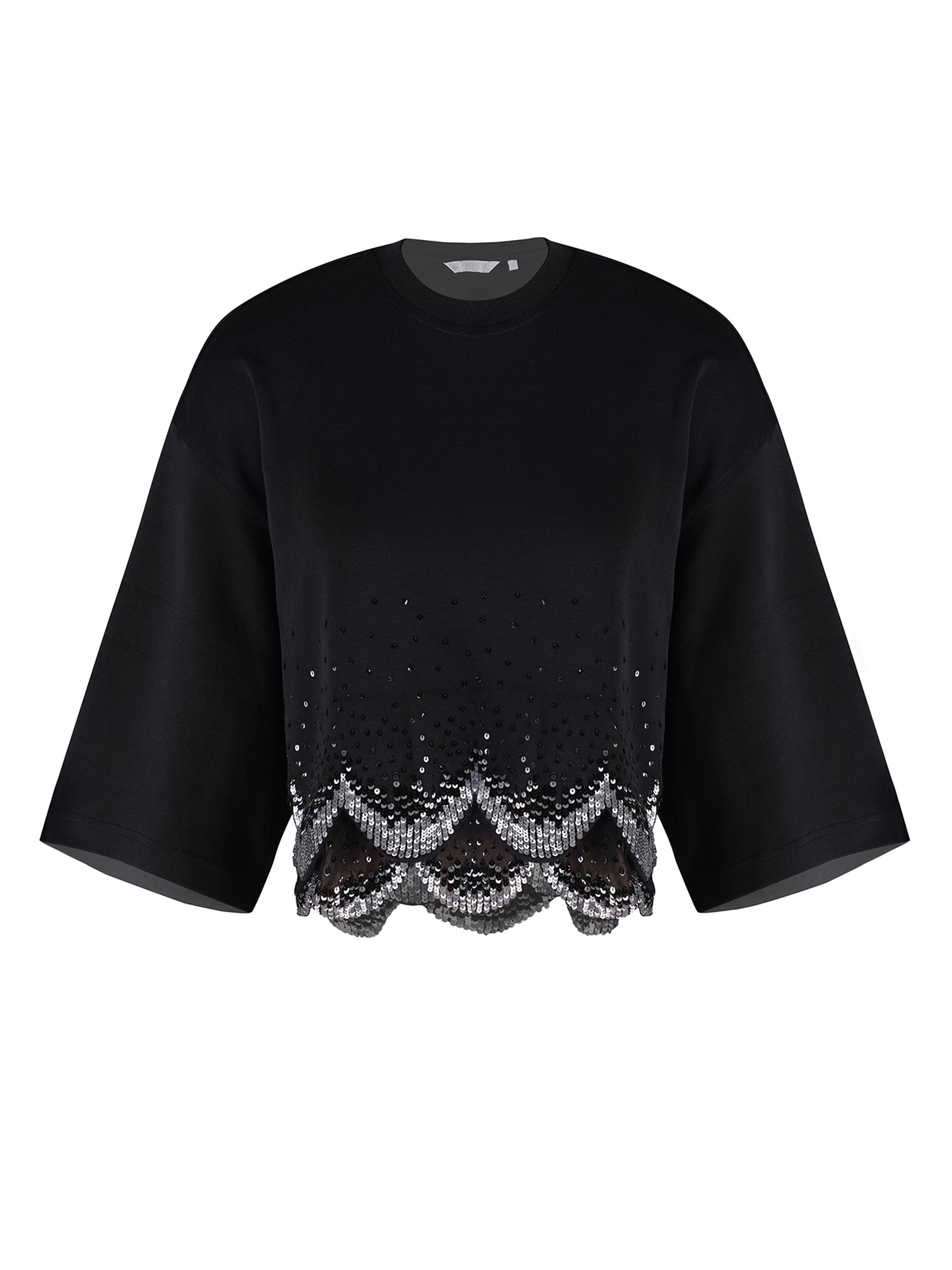 AFEW Rahul Mishra Women's Cotton Scalloped Sequined-Hem Top - Black