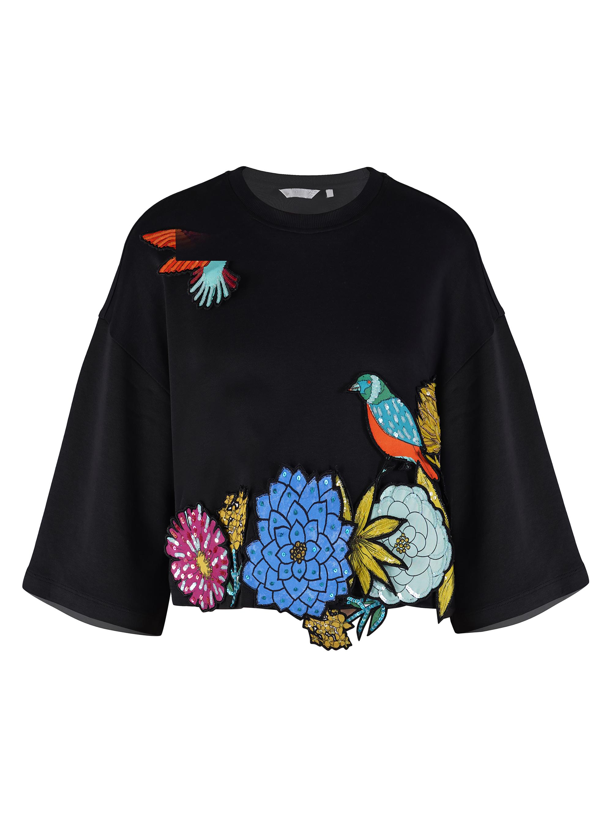 AFEW Rahul Mishra Women's 3D Patch Cropped Cotton T-Shirt - Black