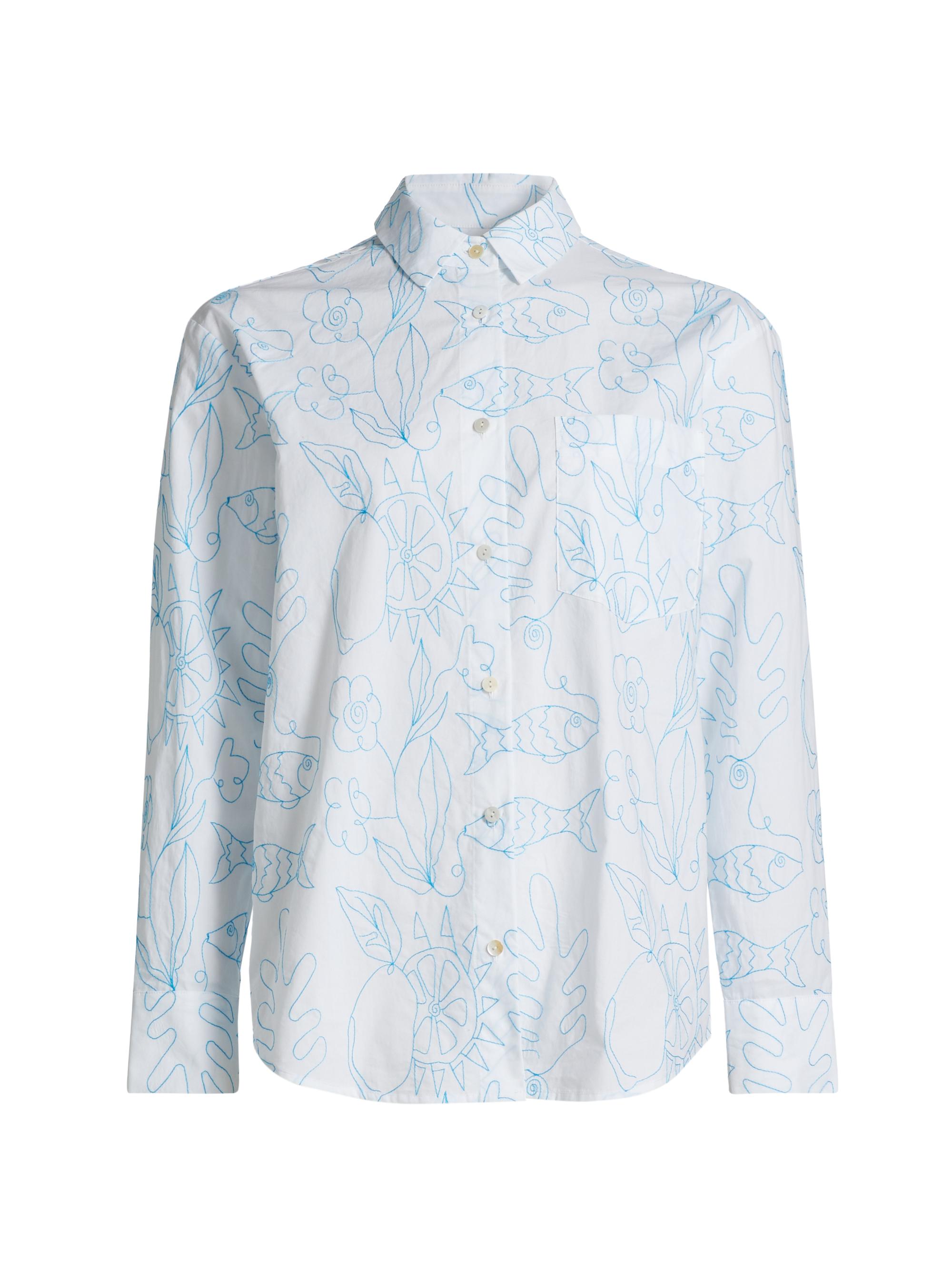 Lingua Franca Women's Petra Abstract Linen-Cotton Shirt - White