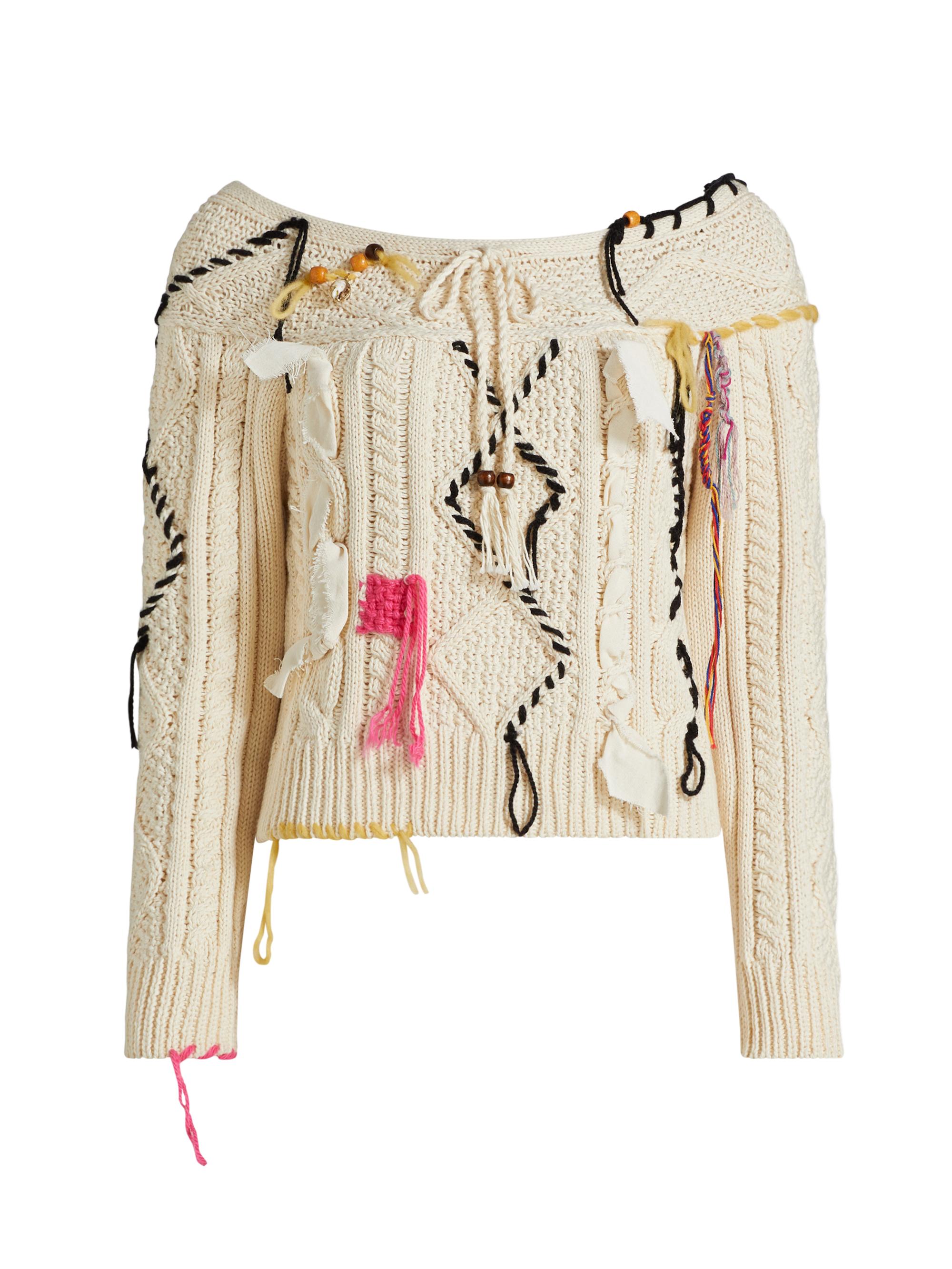 Lingua Franca Women's Vaggelis Cable-Knit Off-The-Shoulder Sweater - Cream