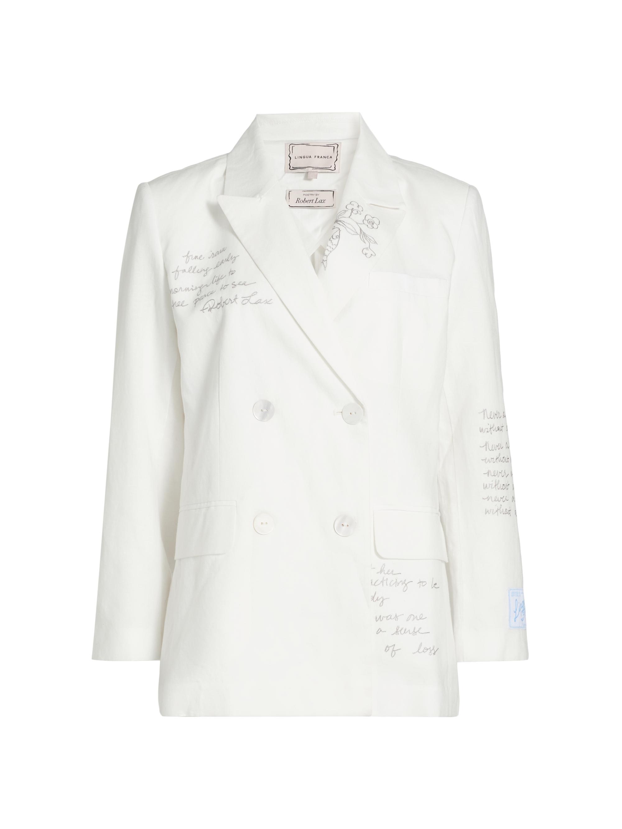 Lingua Franca Women's Chora Embroidered Linen-Cotton Double-Breasted Blazer - Cream