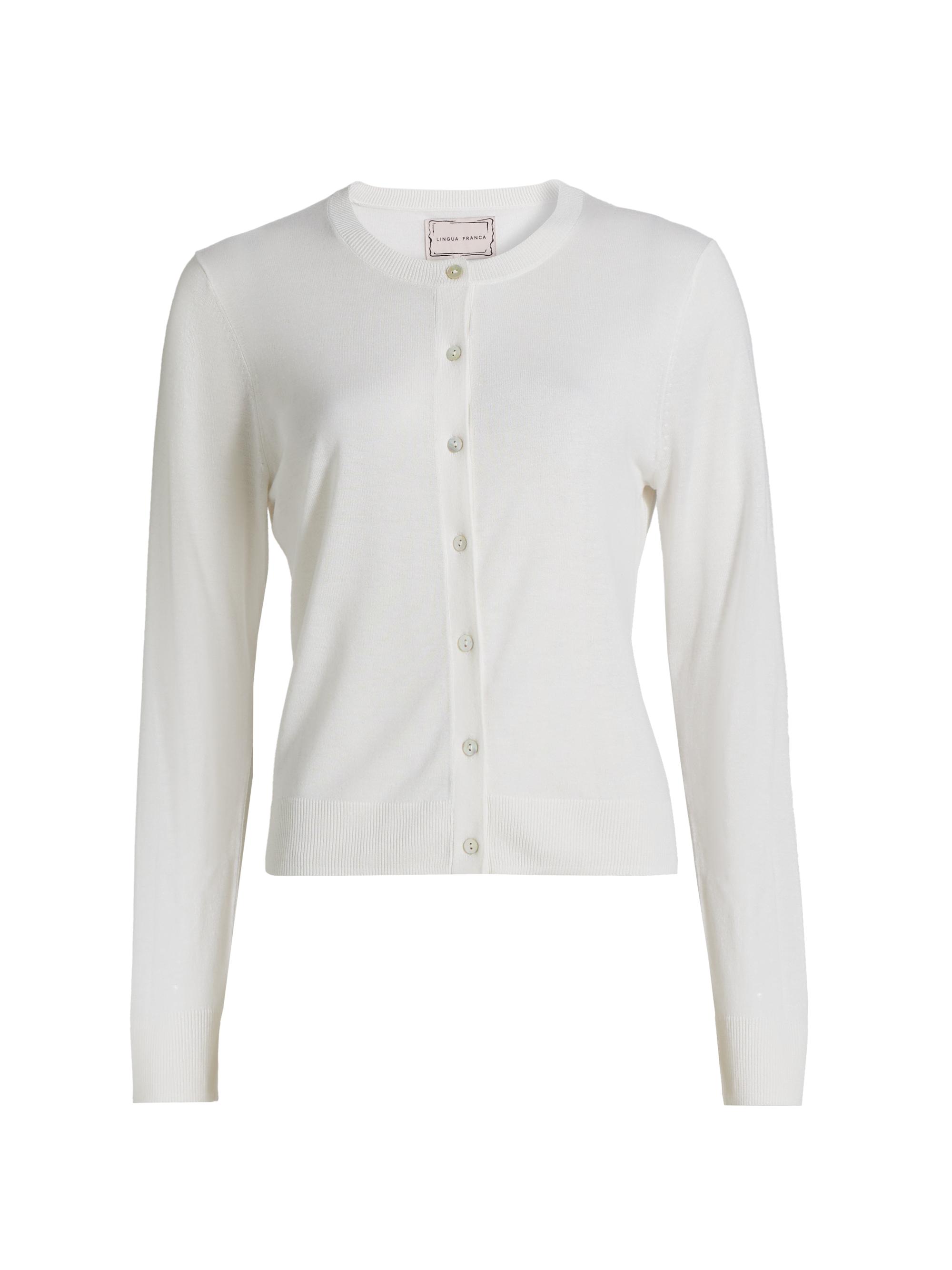 Lingua Franca Women's Silk-Blend Crewneck Cardigan - White