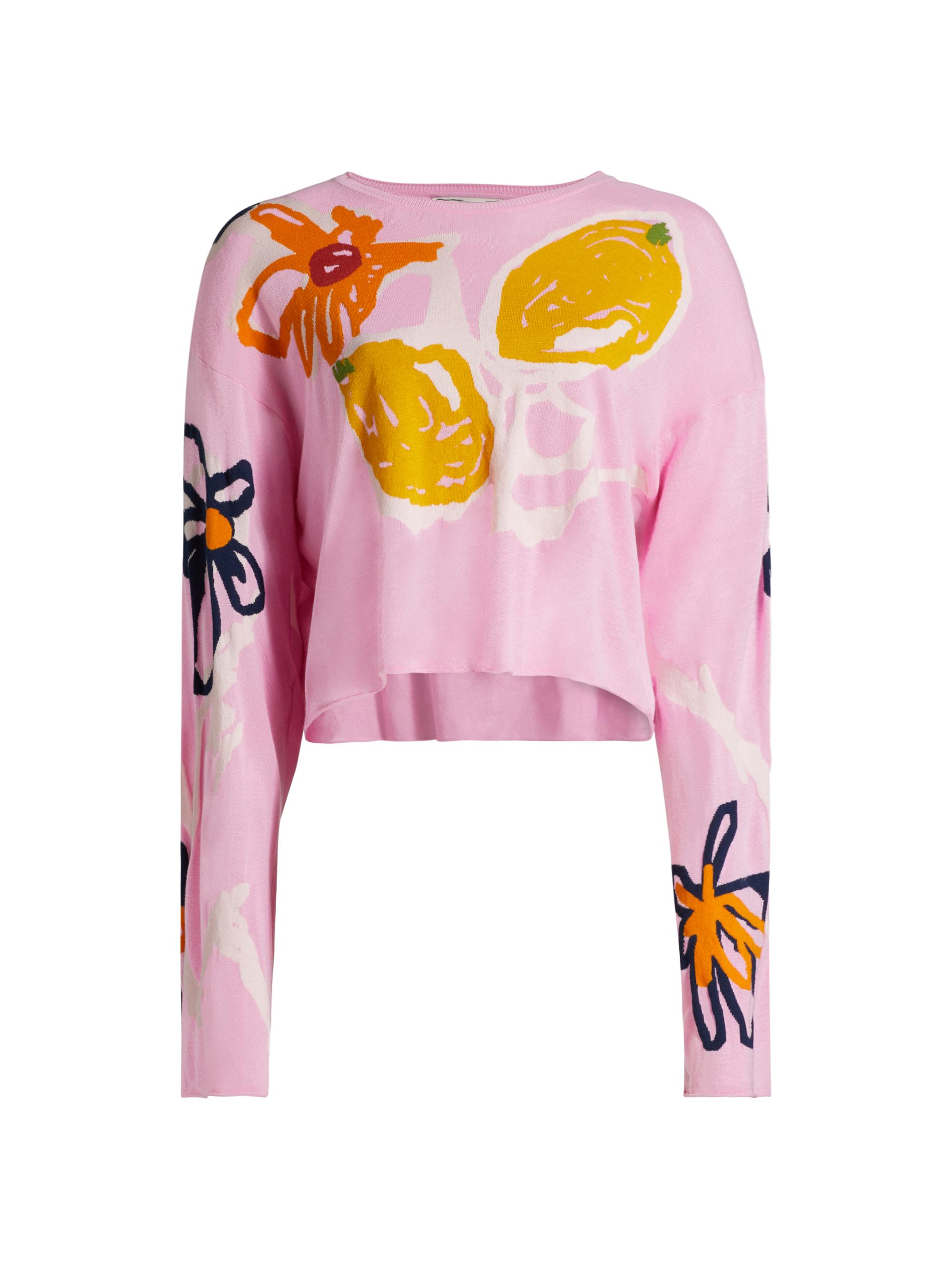 Lingua Franca Women's Reina Intarsia-Knit Crop Sweater - Sweet Pink