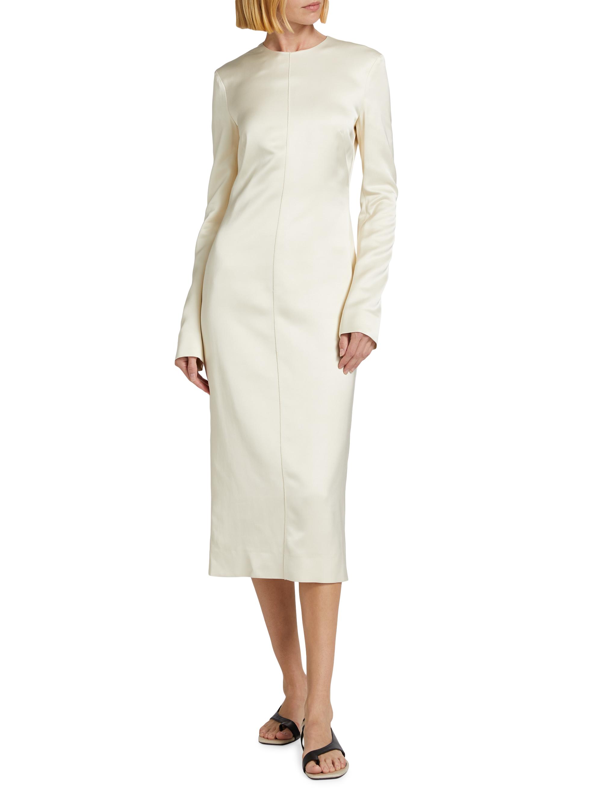 toteme bias cut satin dress Toteme Women's Satin Round Neck Midi-Dress - Ecru