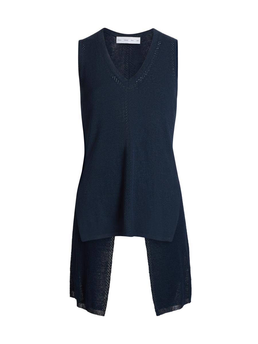 Proenza Schouler White Label Women's Heyde Linen-blend Back Slit Sweater In Blue