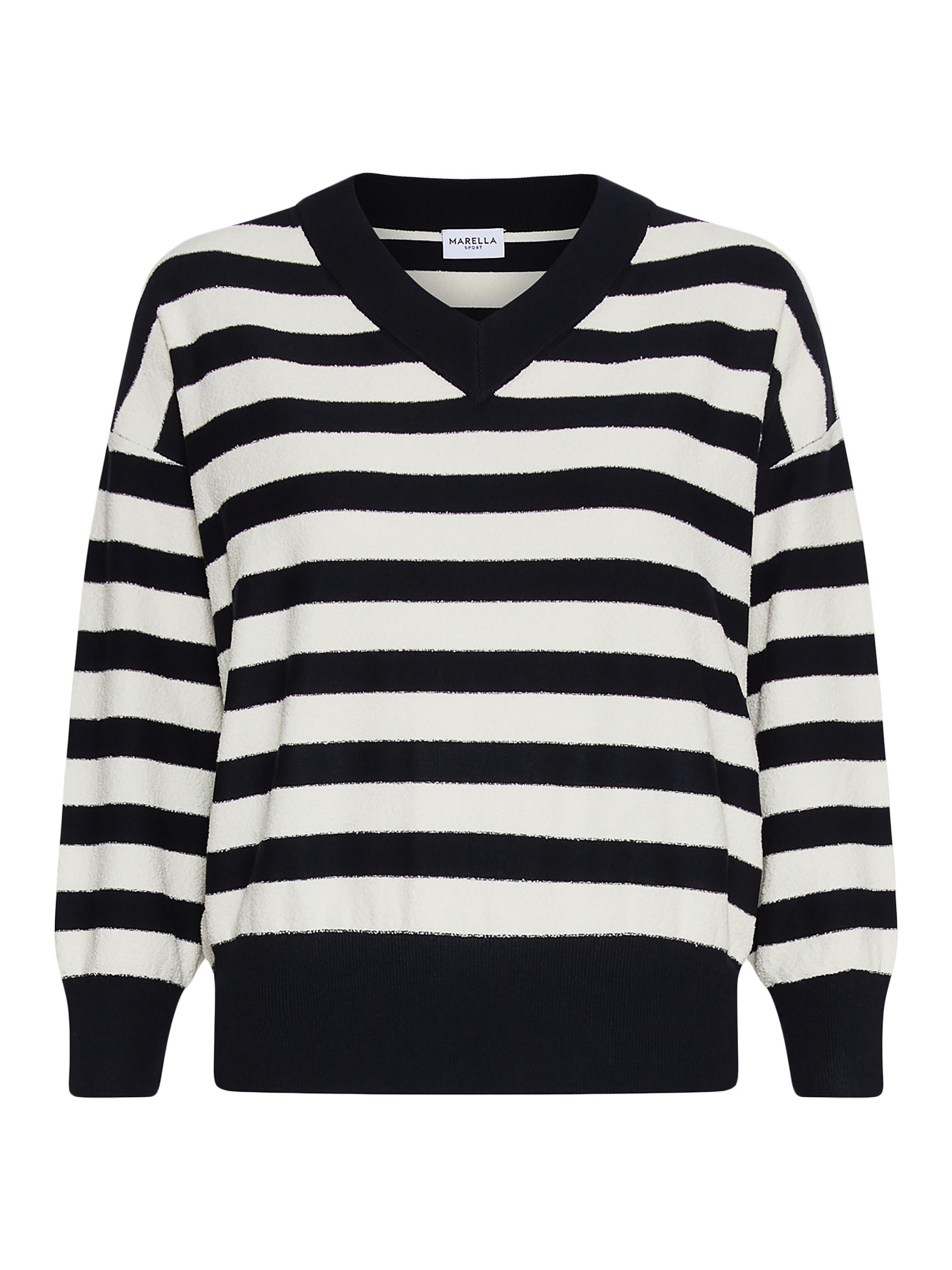 Marella Women's Sport Soldino Striped Bouclé V-Neck Sweater - Navy