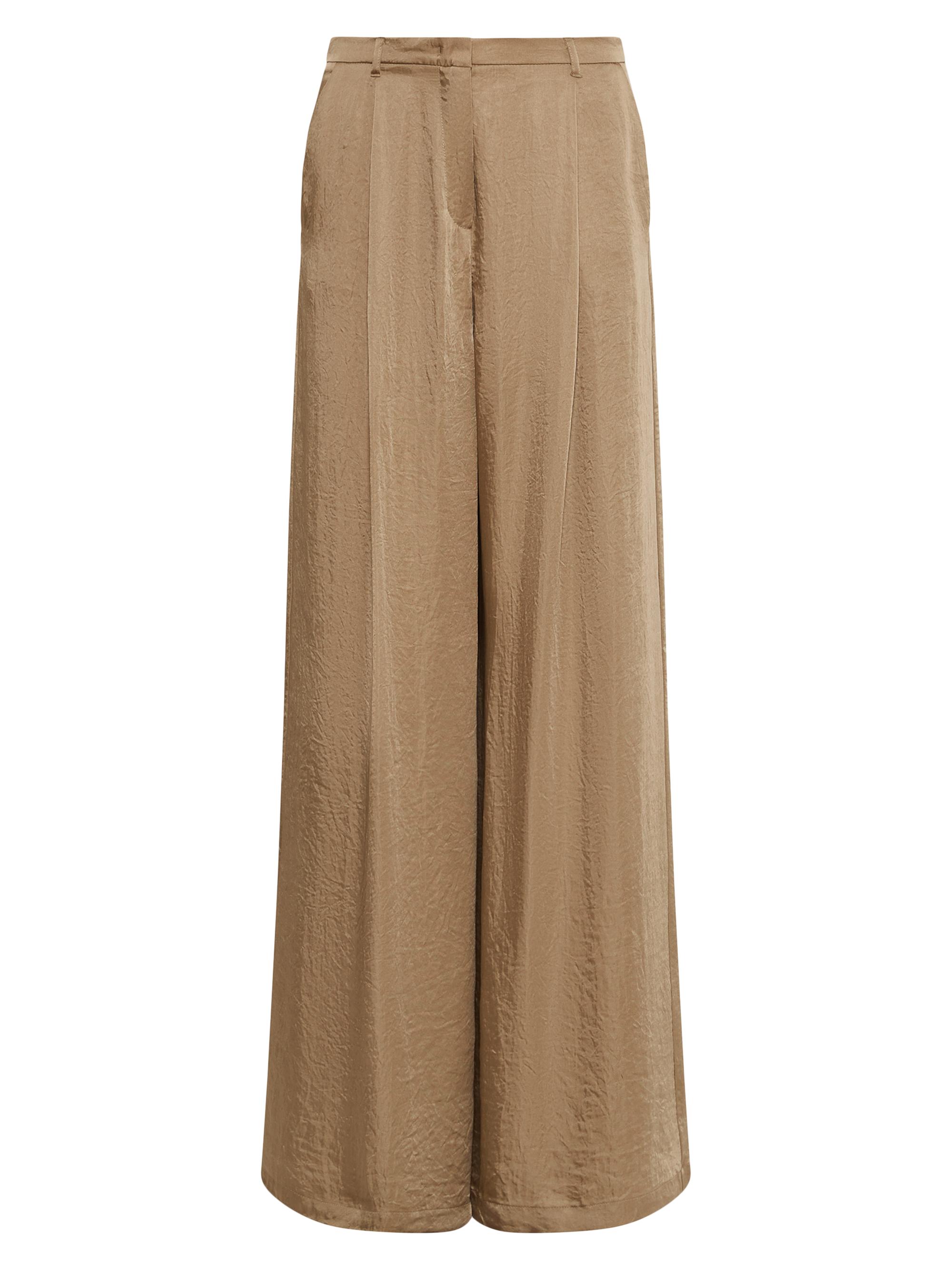 Marella Women's Monochrome Silicio Crinkle High-Rise Wide-Leg Pants - Beige