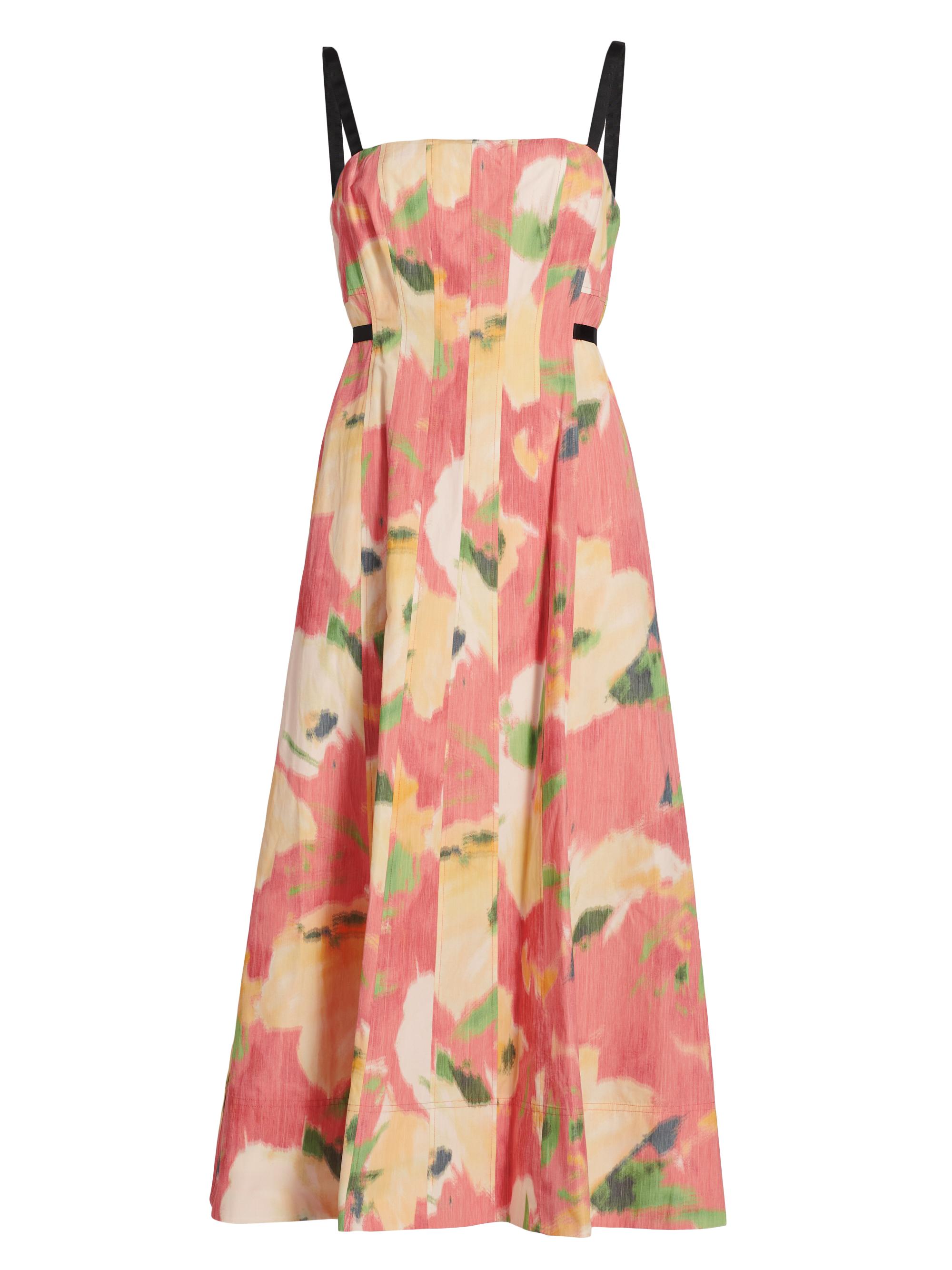 Tanya Taylor Women's Tavia Abstract Floral A-Line Midi-Dress - Punchy Pink Multi