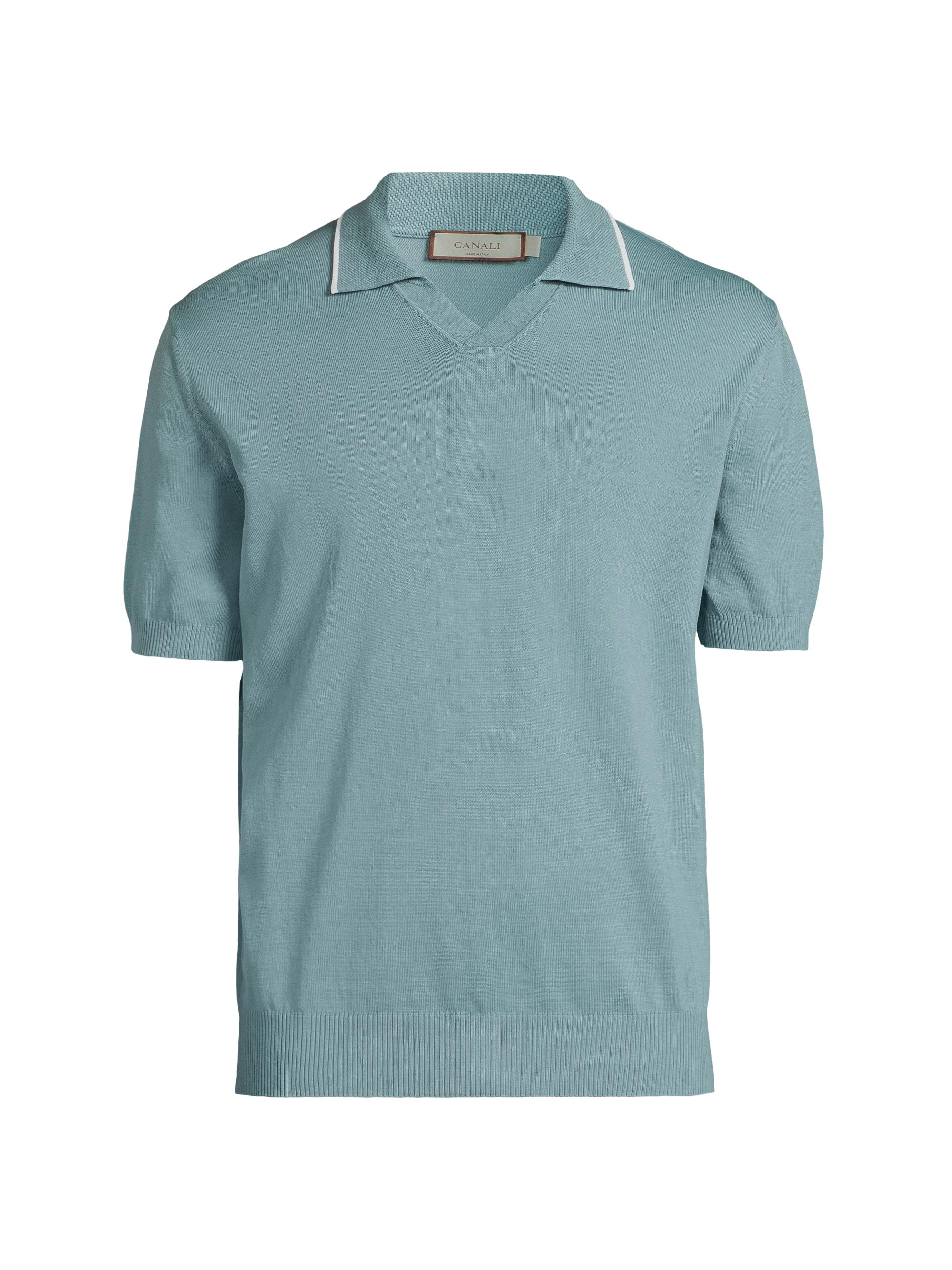 Canali Men's Tipped Collar Cotton Polo Shirt - Navy