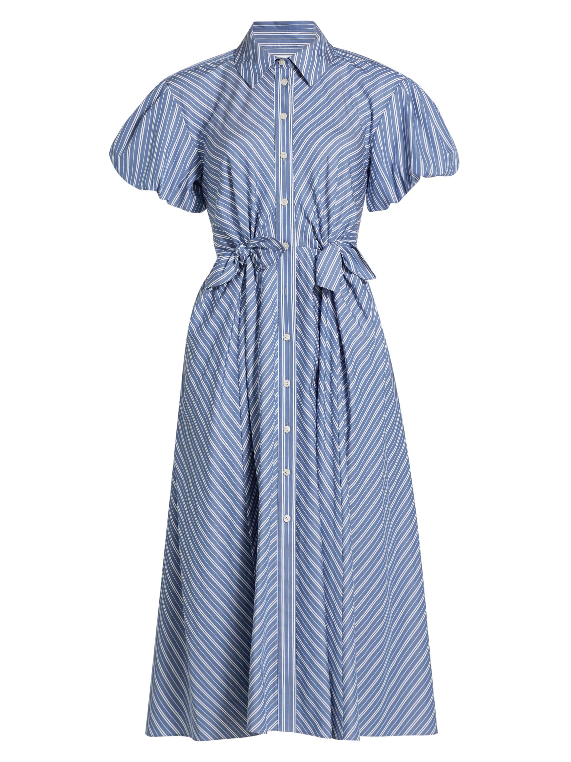 Tanya Taylor Women's Elza Striped Cotton Midi Shirtdress - French Blue White Multi