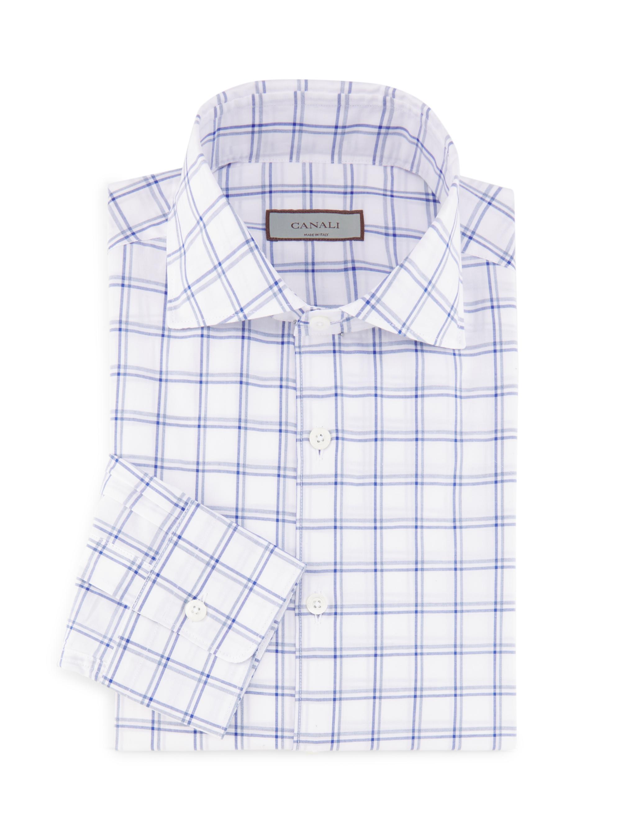 Canali Men's Plaid Cotton Sport Shirt - Blue