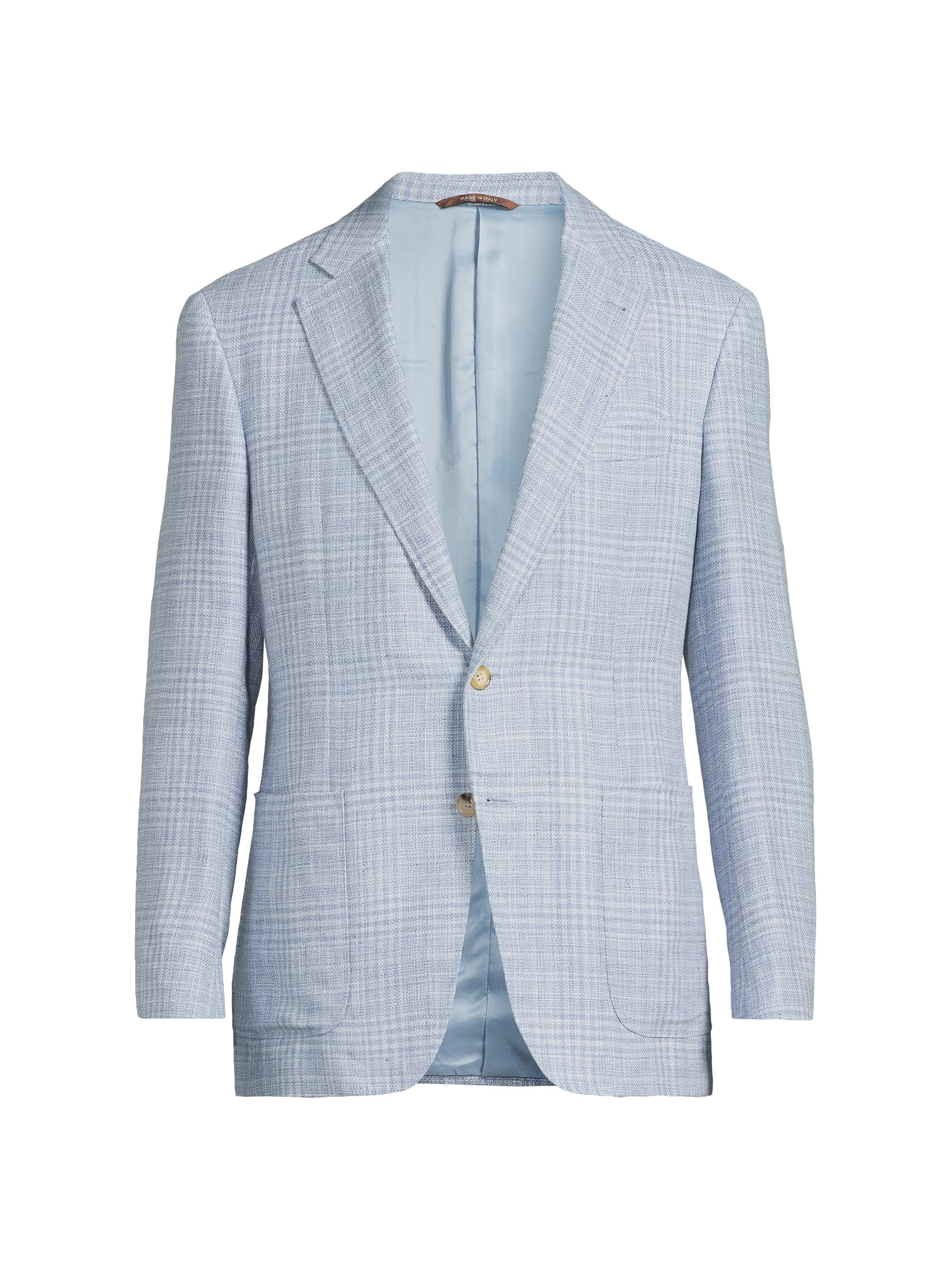 Canali Men's Plaid Linen-Wool Sport Coat - Light Blue